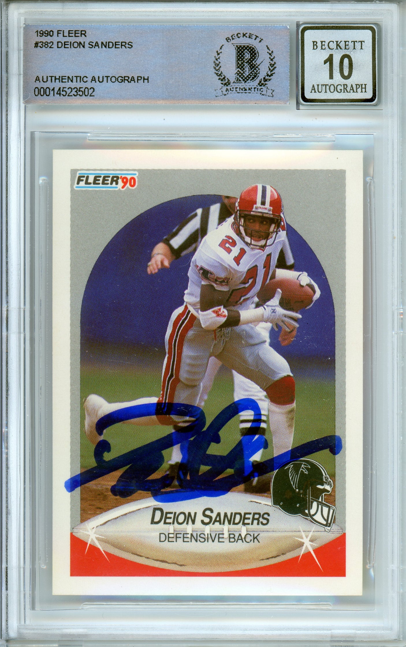 1990 Fleer #382 Deion Sanders Atlanta Falcons BGS Autograph 10