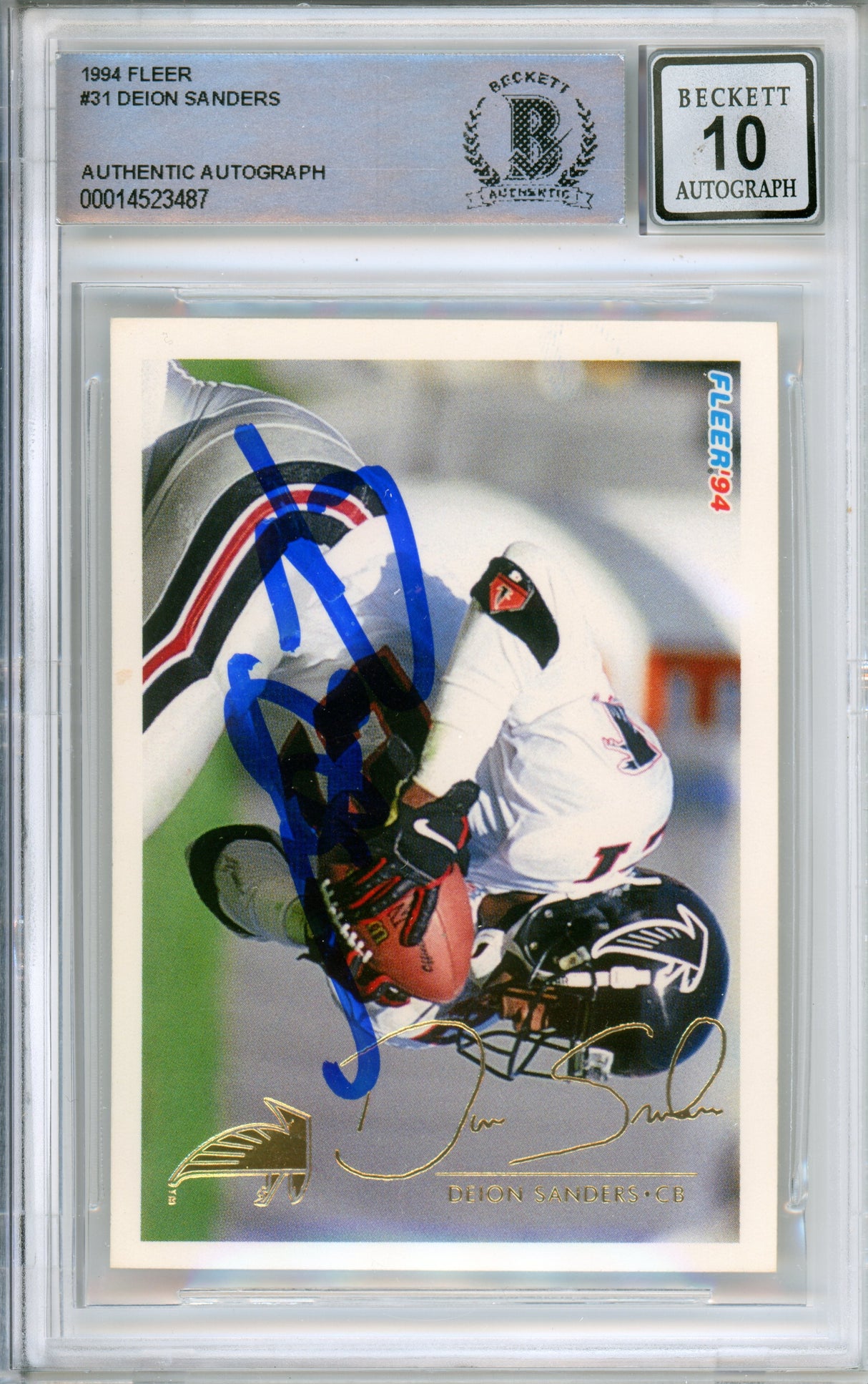 1994 Fleer #31 Deion Sanders Atlanta Falcons BGS Autograph 10
