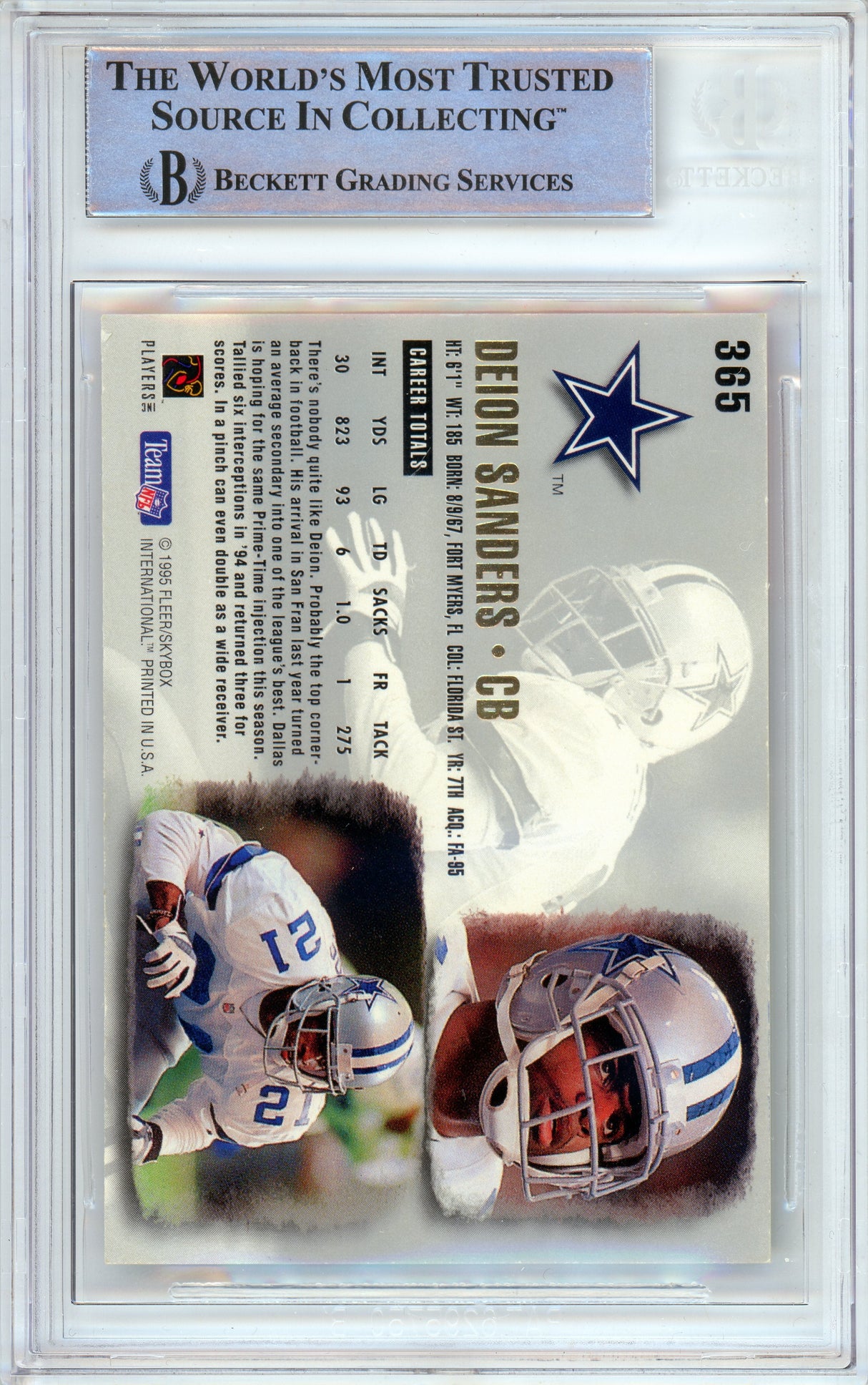 1995 Fleer Ultra Extra #365 Deion Sanders Atlanta Falcons BGS Autograph 10