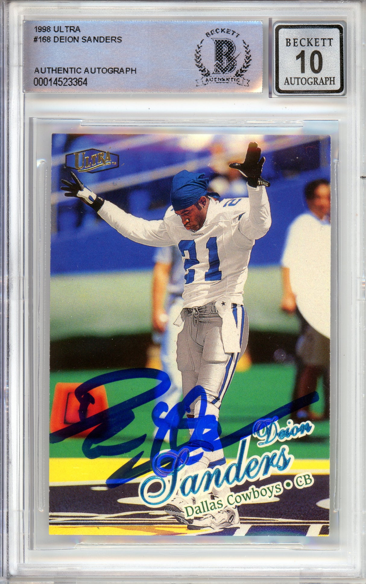 1998 Fleer Ultra #168 Deion Sanders Atlanta Falcons BGS Autograph 10