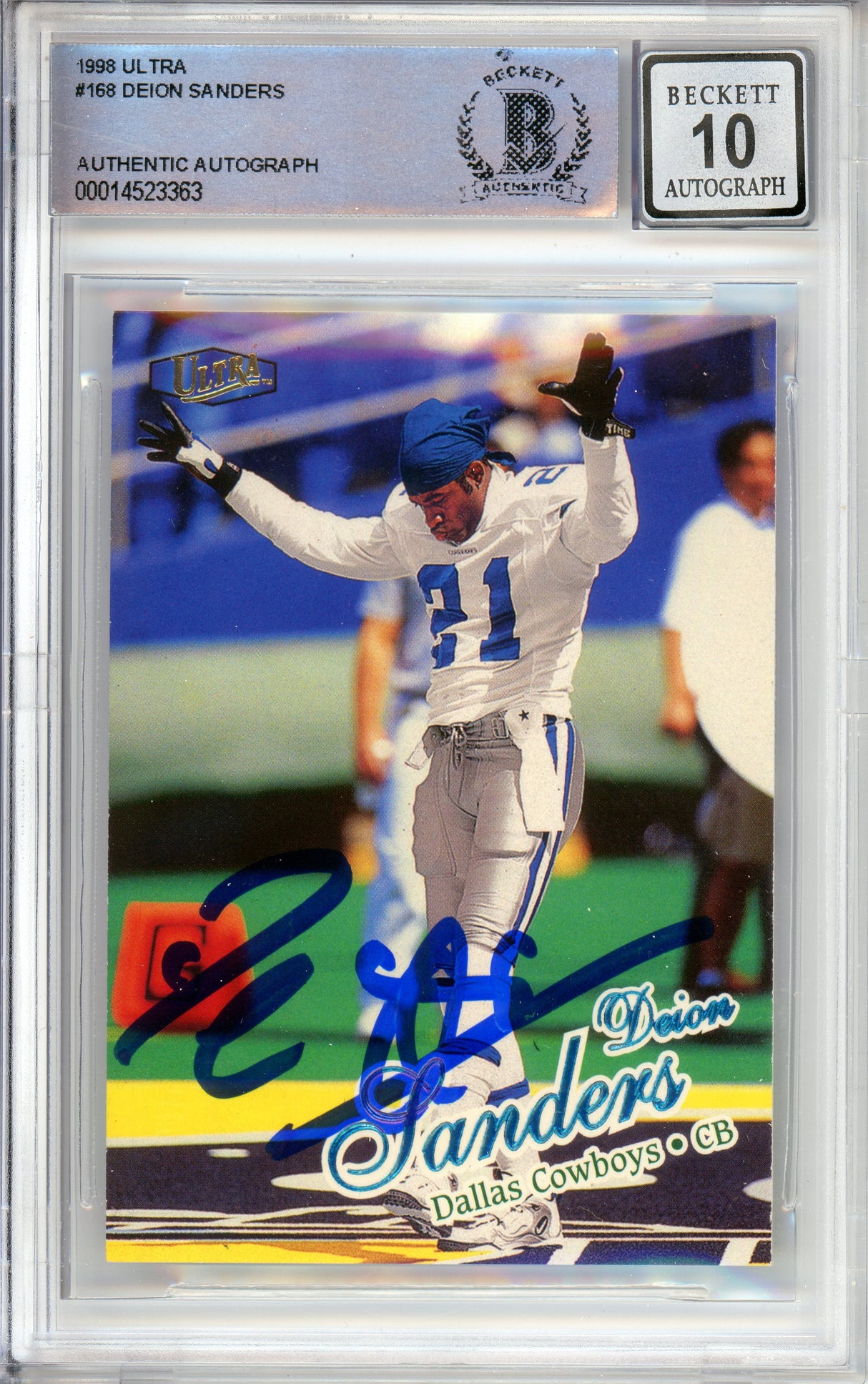 1998 Fleer Ultra #168 Deion Sanders Atlanta Falcons BGS Autograph 10
