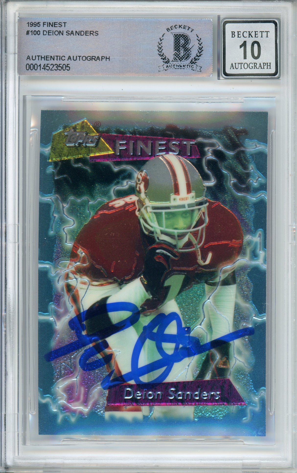 1995 Topps Finest #100 Deion Sanders San Fransico 49ers BGS Autograph 10
