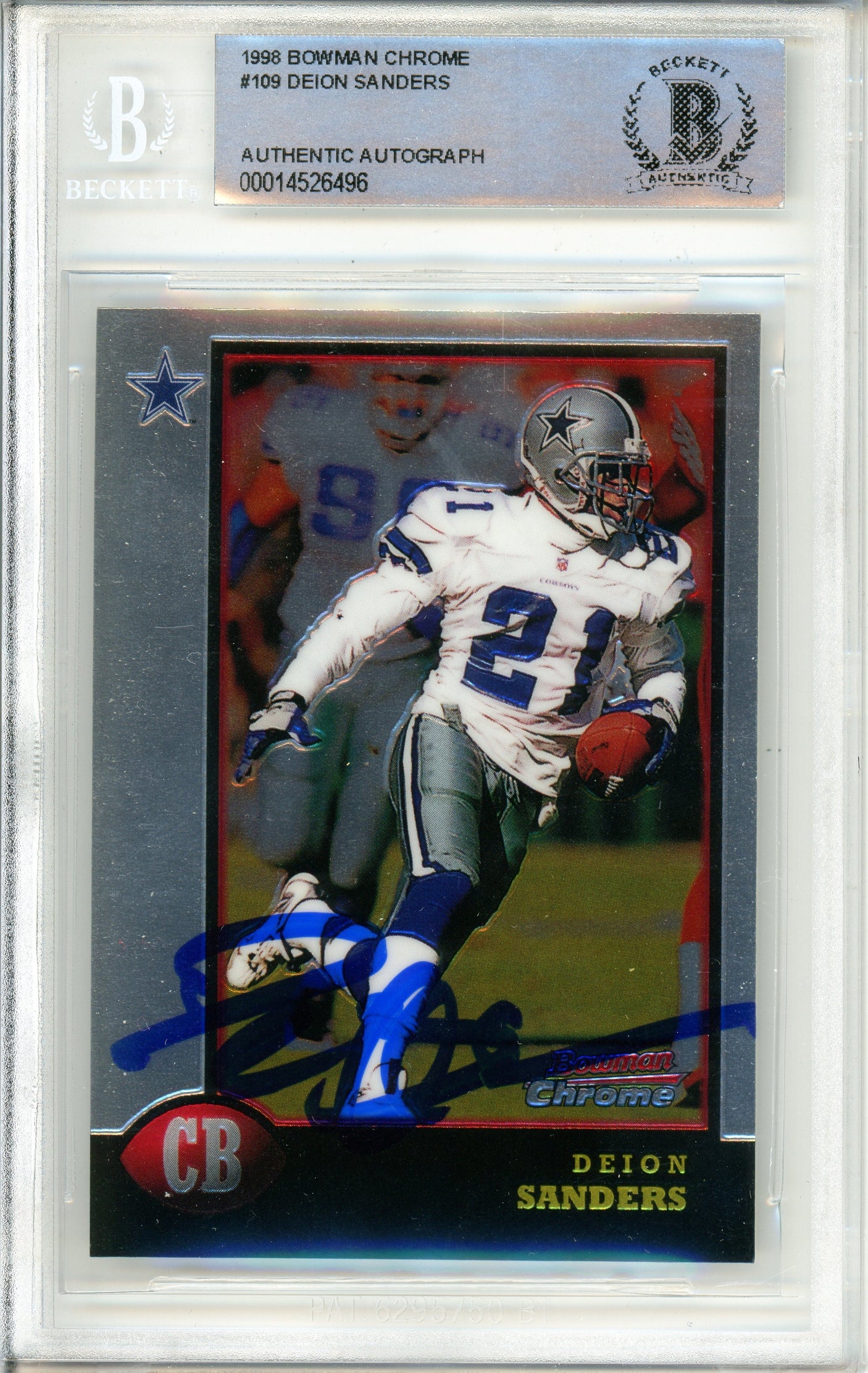 1998 Bowman Chrome #109 Deion Sanders Dallas Cowboys BGS Autograph 10