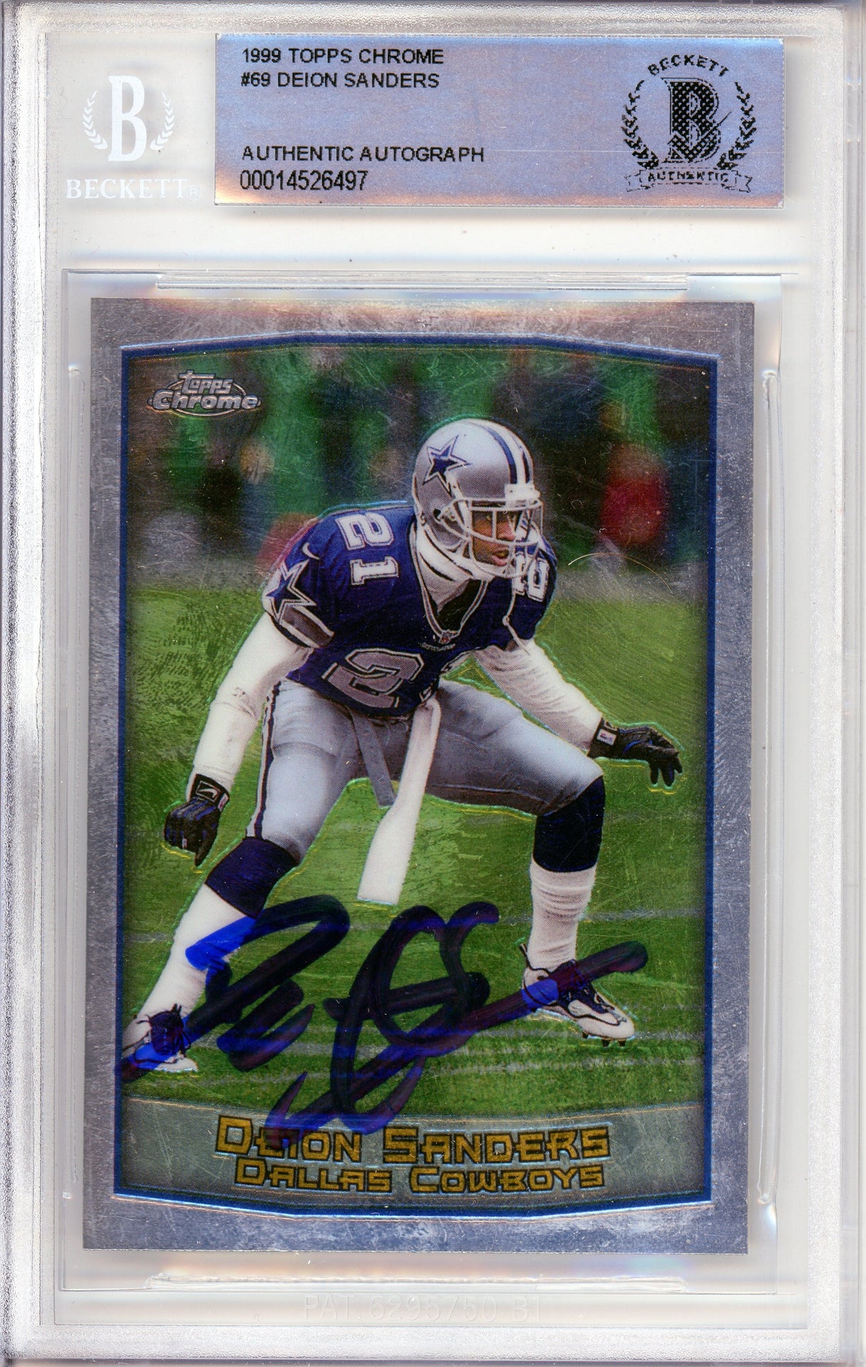 1999 Topps Chrome #69 Deion Sanders Dallas Cowboys BGS Autograph 10