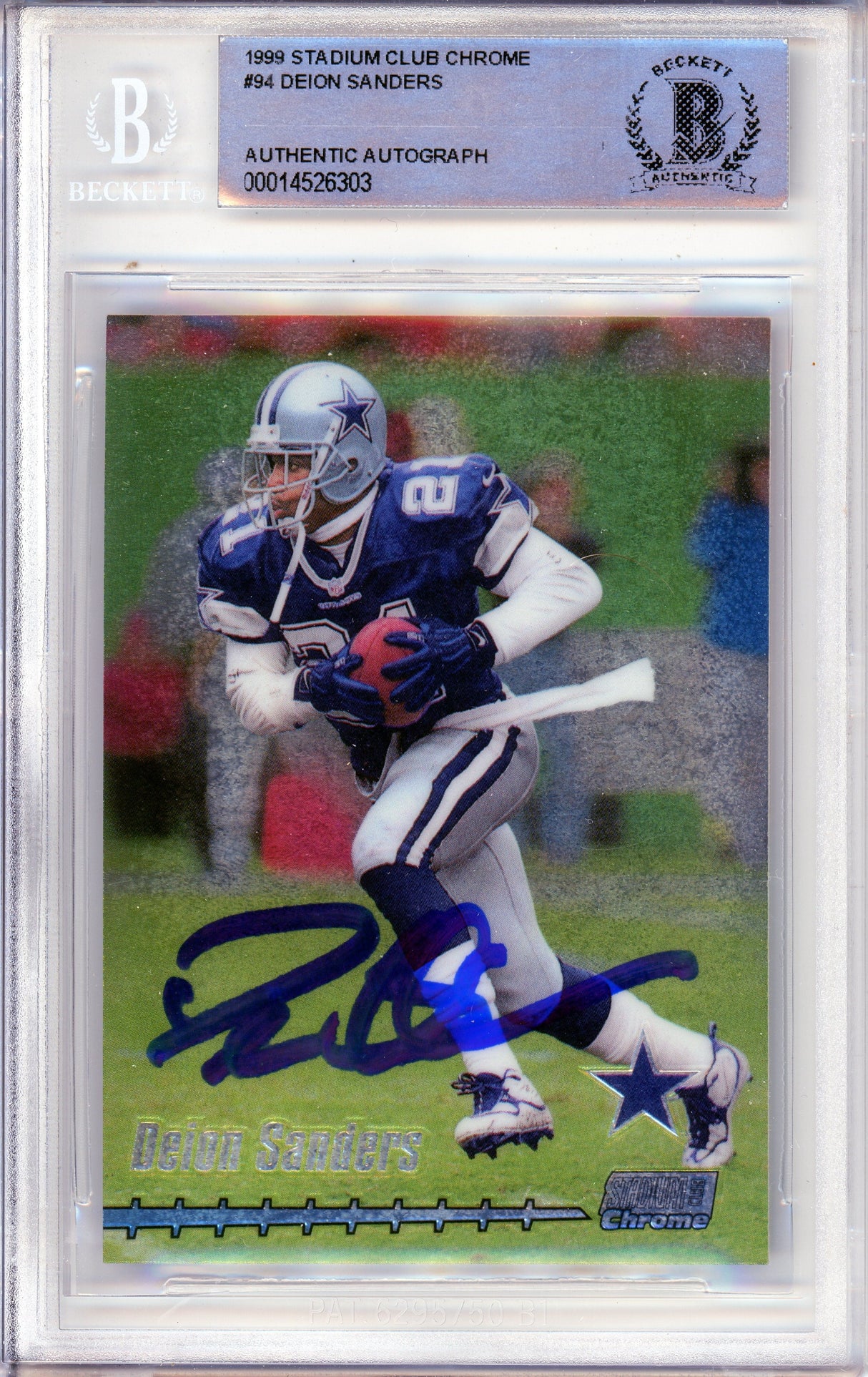1999 Topps Stadium Club Chrome #94 Deion Sanders Dallas Cowboys BGS Autograph 10