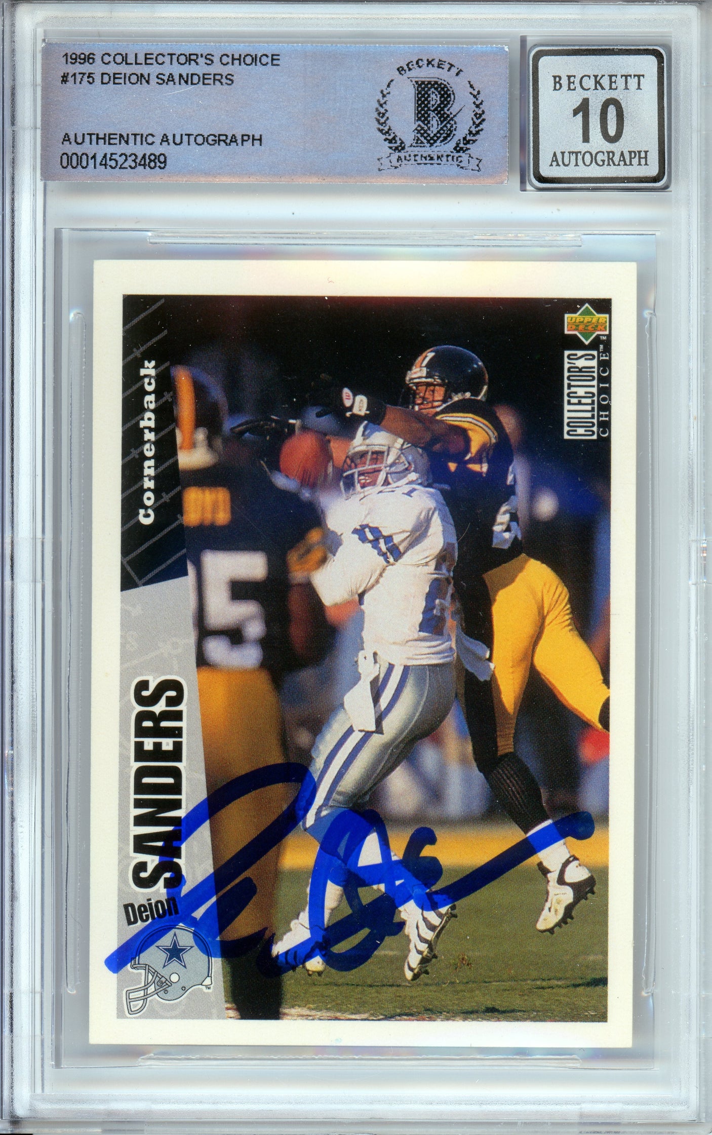 1996 Collector's Choice #175 Deion Sanders Dallas Cowboys BGS Autograph 10