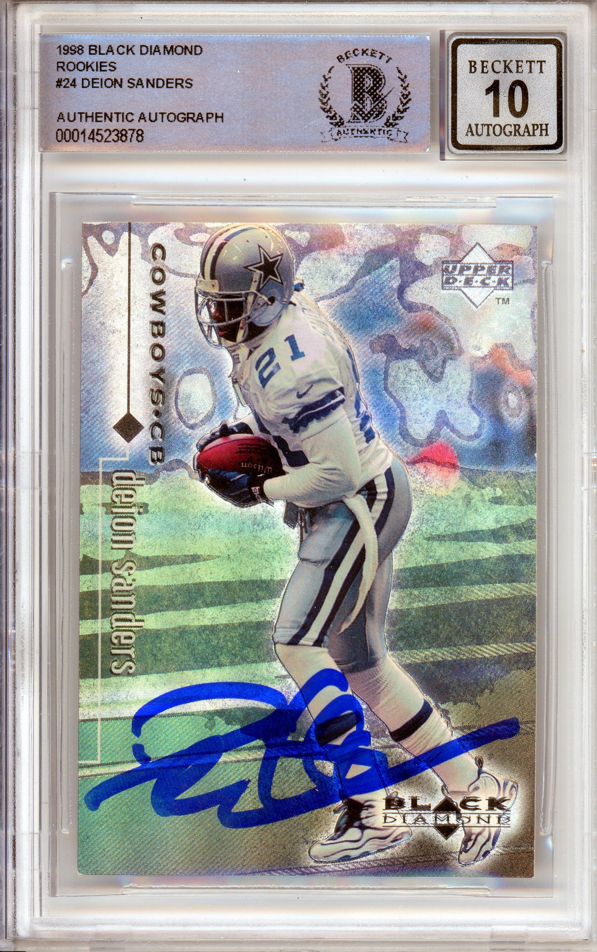 1998 Black Diamond Rookies #24 Deion Sanders Cowboys BGS Autograph 10