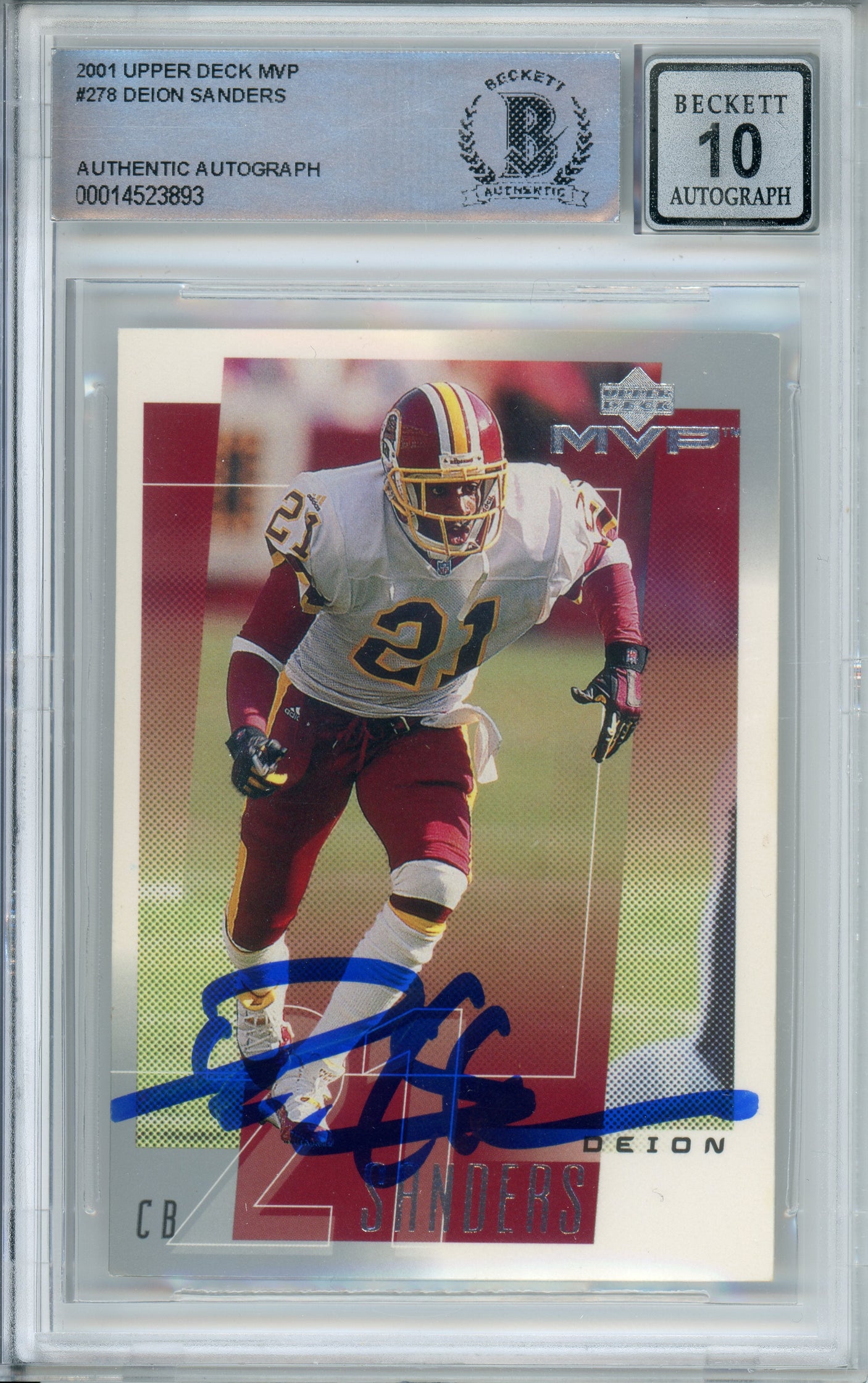 2001 Upper Deck MVP #278 Deion Sanders Washington Commanders BGS Autograph 10