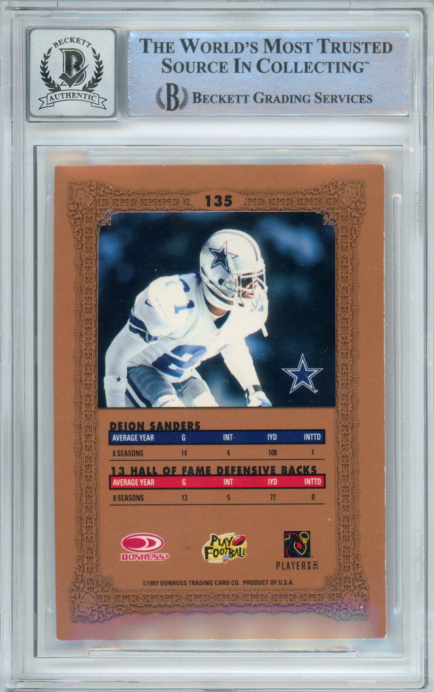 1997 Donruss Preferred National Treasures #135 Deion Sanders Cowboys BGS Auto 10