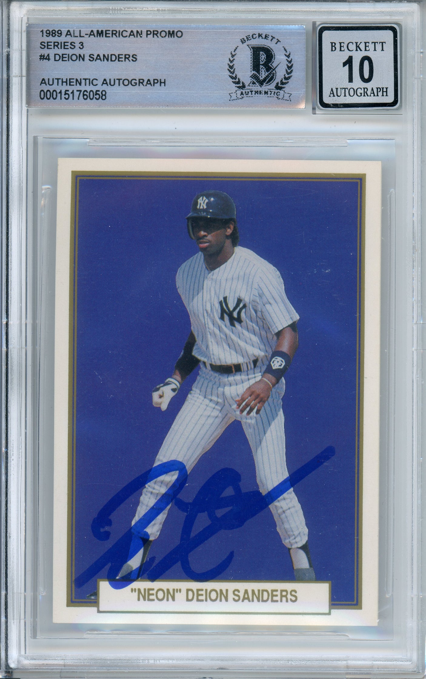 1989 All-American Promo Series 3 #4 Deion Sanders New York Yankees BGS Auto 10