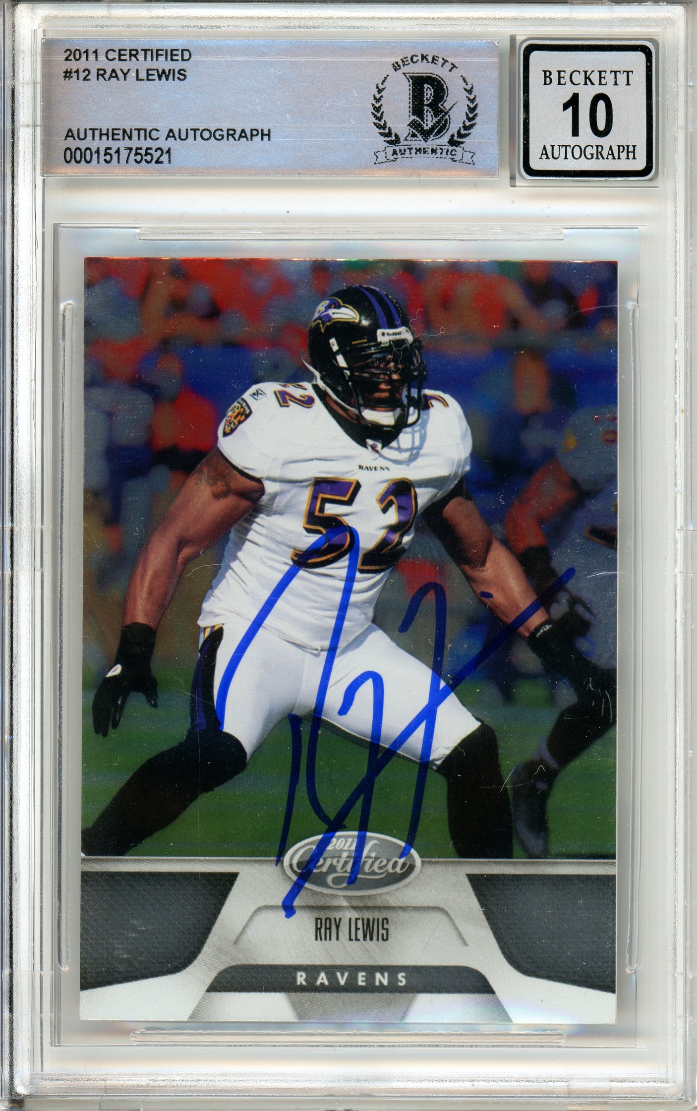 2011 Panini Certified #12 Ray Lewis Baltimore Ravens BGS Autograph 10