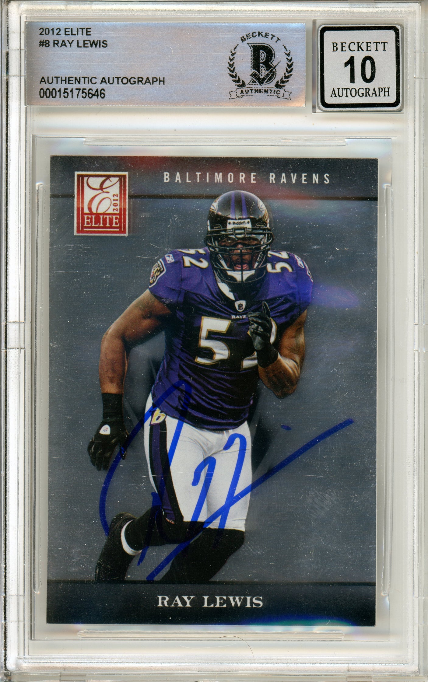 2012 Panini Elite #8 Ray Lewis Baltimore Ravens BGS Autograph 10