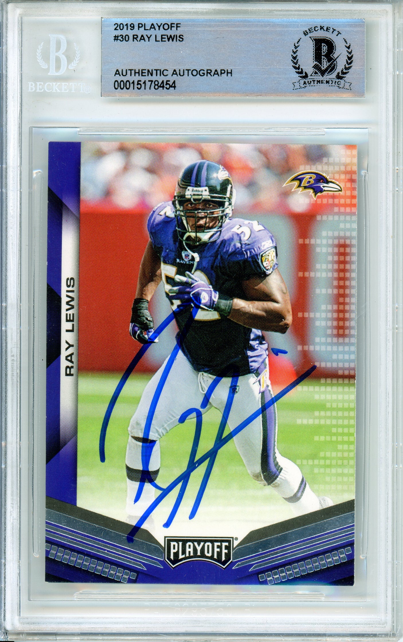 2019 Panini Playoff #30 Ray Lewis Baltimore Ravens BGS Autograph 10