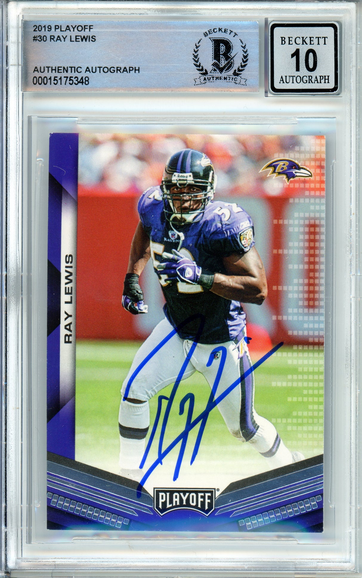 2019 Panini Playoff #30 Ray Lewis Baltimore Ravens BGS Autograph 10