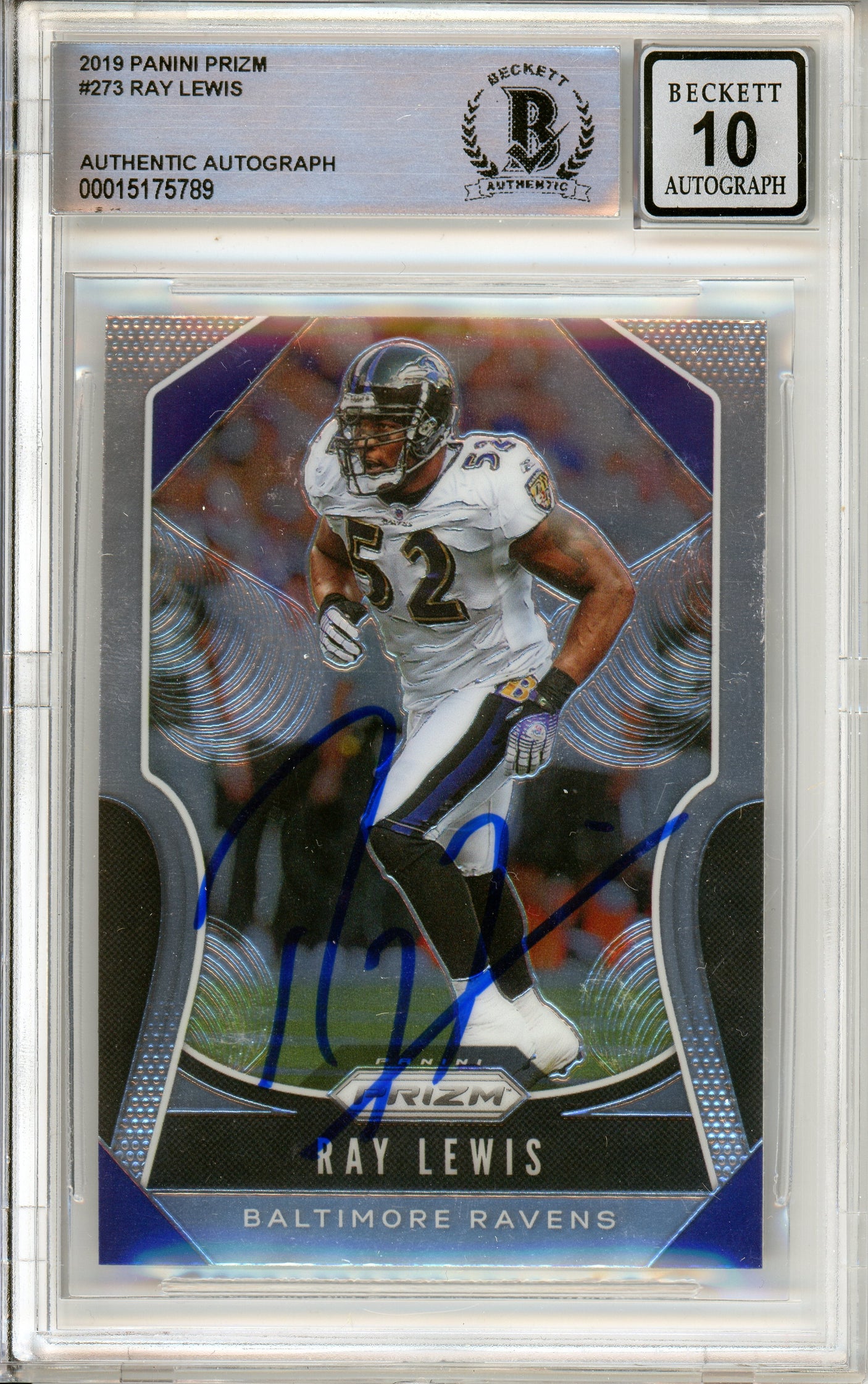 2019 Panini Prizm #273 Ray Lewis Baltimore Ravens BGS Autograph 10