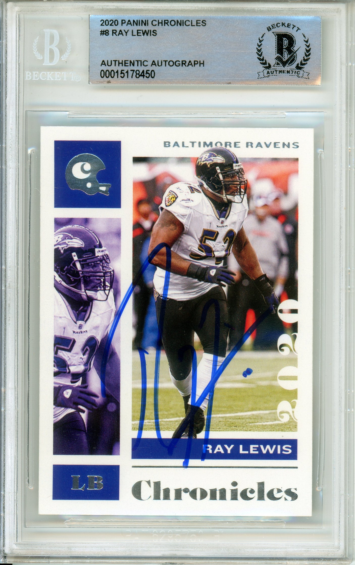 2020 Panini Chronicles #8 Ray Lewis Baltimore Ravens BGS Autograph 10