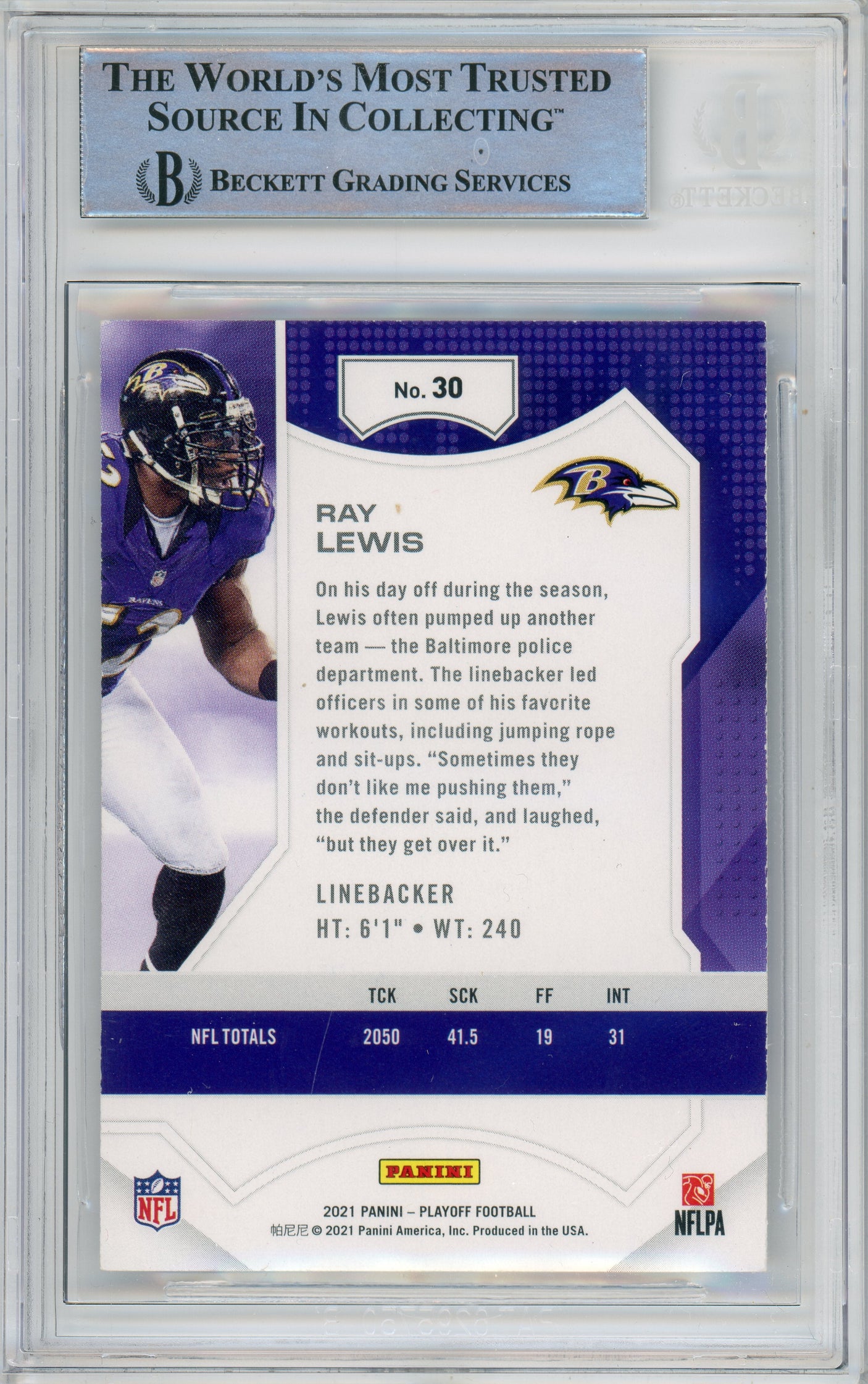 2021 Panini Playoff #30 Ray Lewis Baltimore Ravens BGS Autograph 10