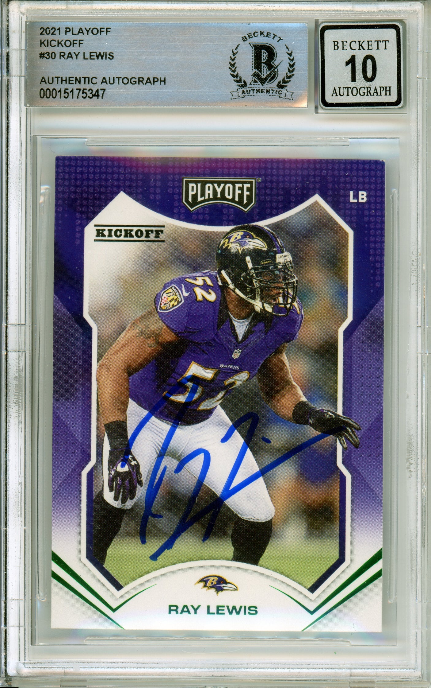 2021 Panini Playoff Kickoff #30 Ray Lewis Baltimore Ravens BGS Autograph 10