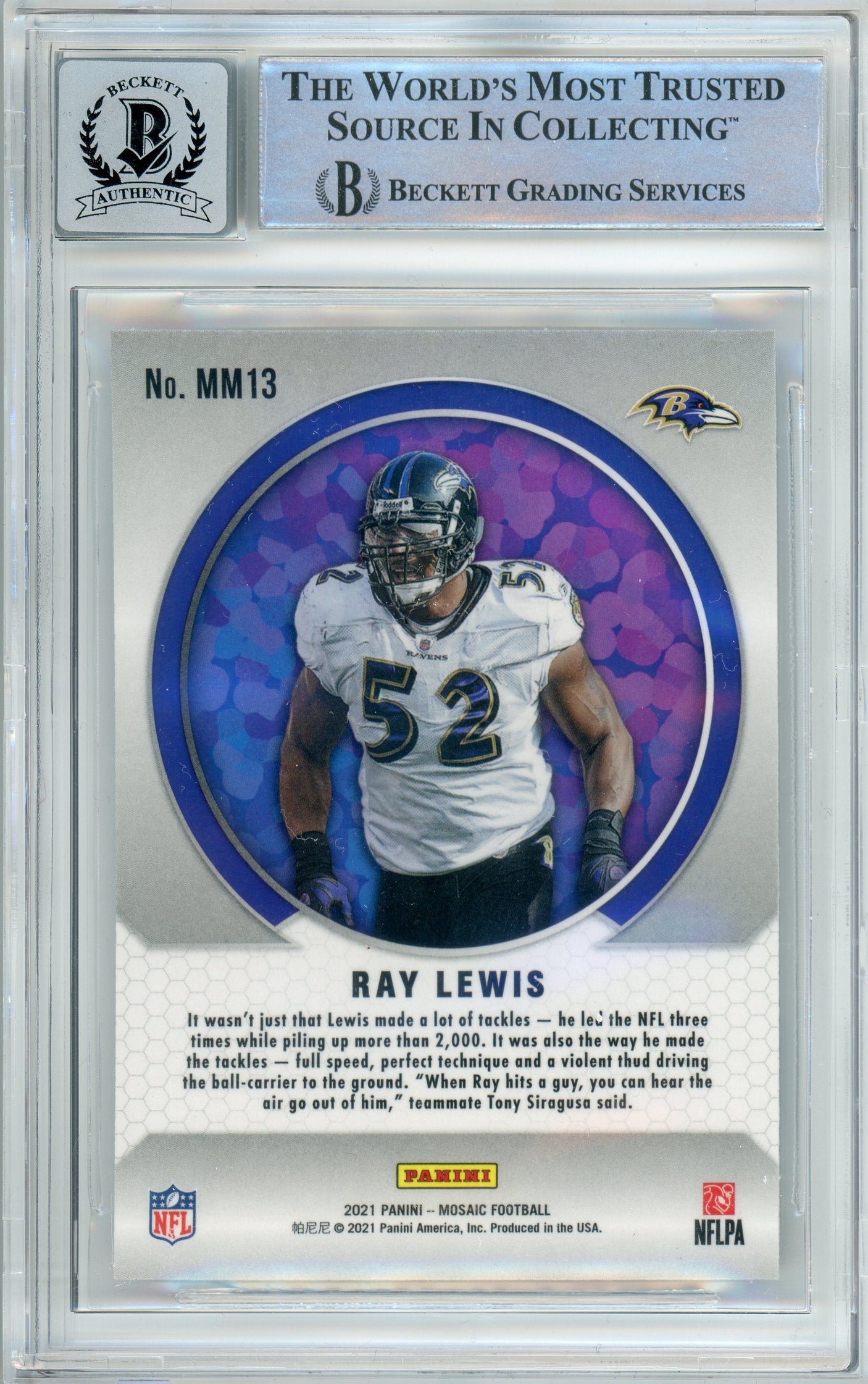 2021 Panini Mosaic Men of Mastery #13 Ray Lewis Ravens BGS Auto 10
