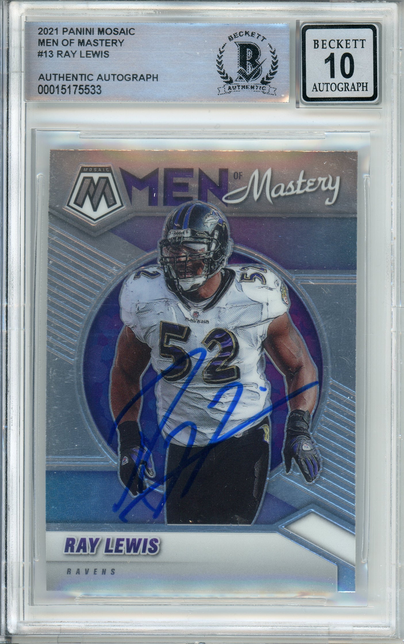 2021 Panini Mosaic Men of Mastery #13 Ray Lewis Ravens BGS Auto 10