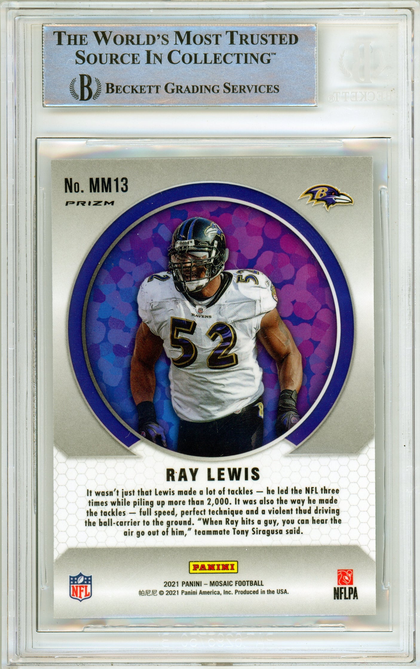 2021 Panini Mosaic Men of Mastery Silver #13 Ray Lewis Ravens BGS Auto 10
