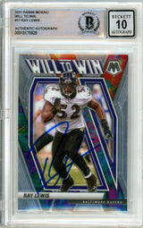 2021 Panini Mosaic Will to Win #17 Ray Lewis Ravens BGS Autograph 10