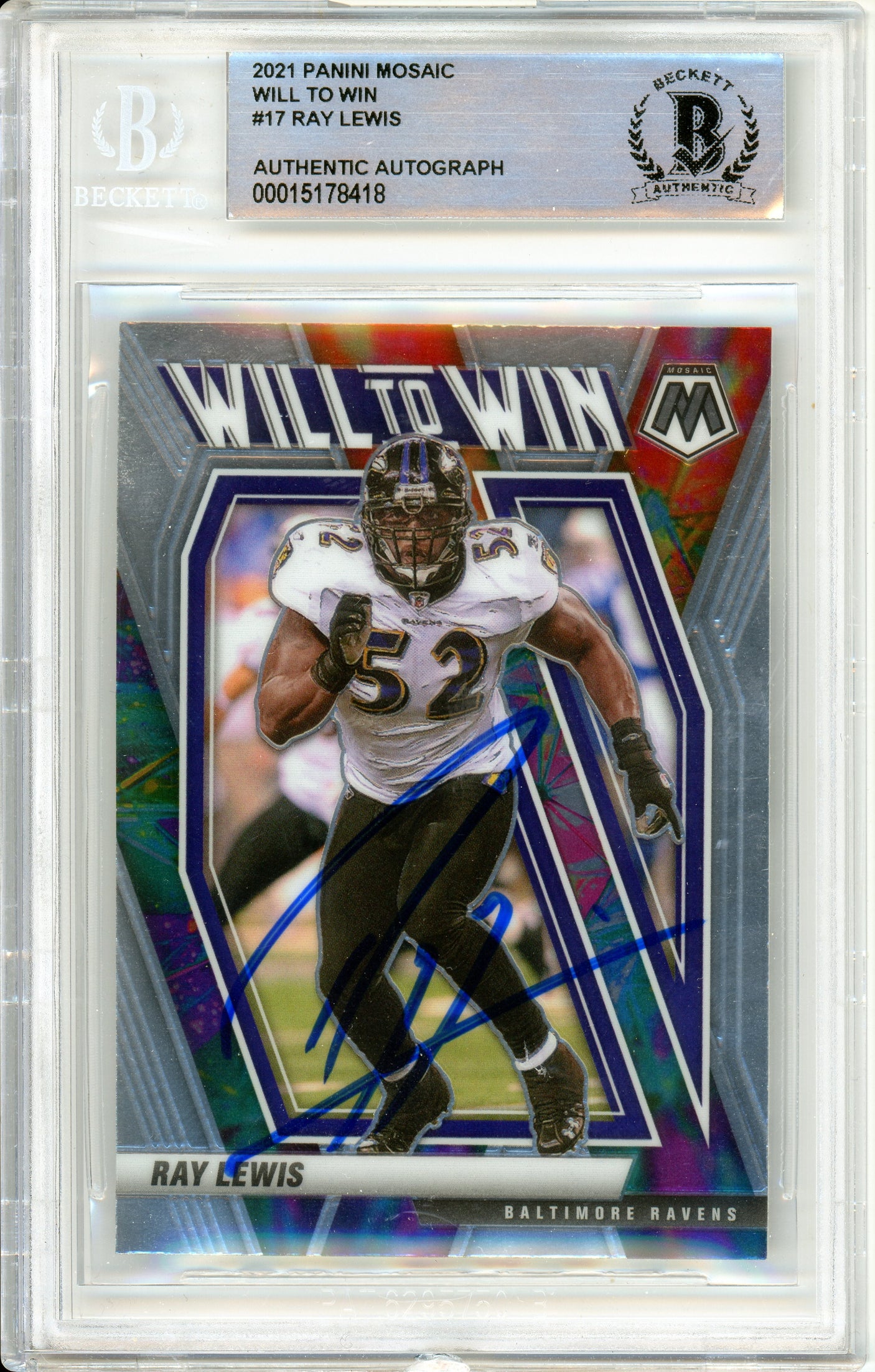 2021 Panini Mosaic Will to Win #17 Ray Lewis Ravens BGS Autograph