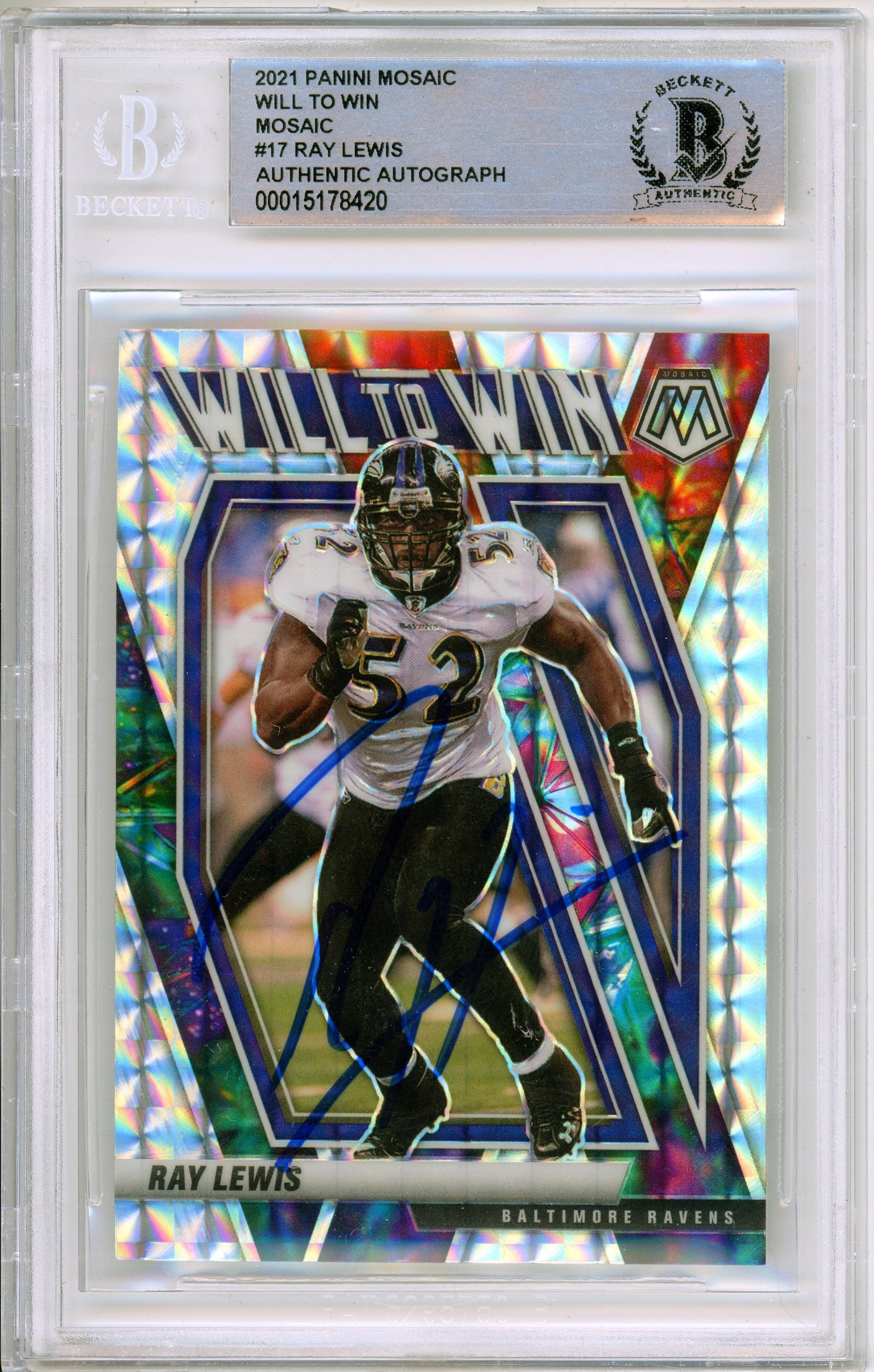 2021 Panini Mosaic Will to Win Mosaic #17 Ray Lewis Ravens BGS Autograph