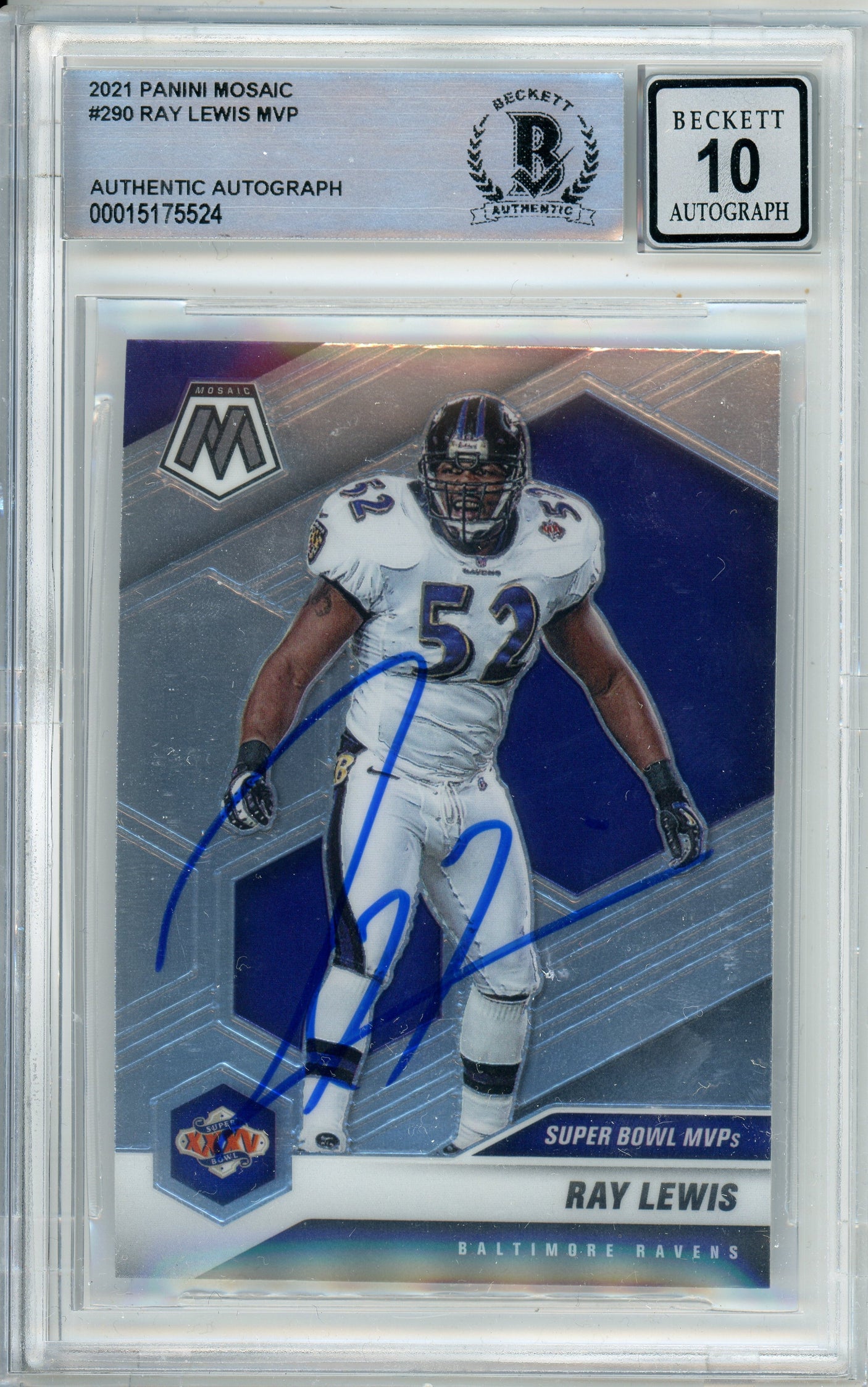 2021 Panini Mosaic MVP #290 Ray Lewis Baltimore Ravens BGS Auto 10