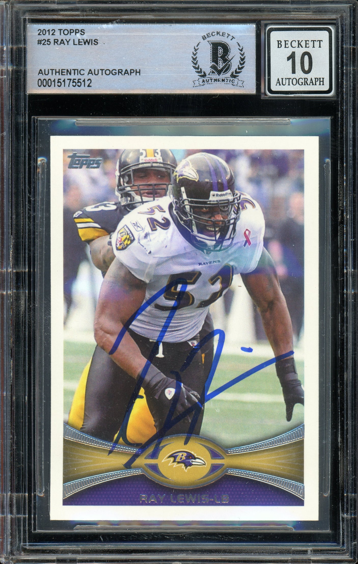 2012 Topps #25 Ray Lewis Baltimore Ravens BGS Autograph 10