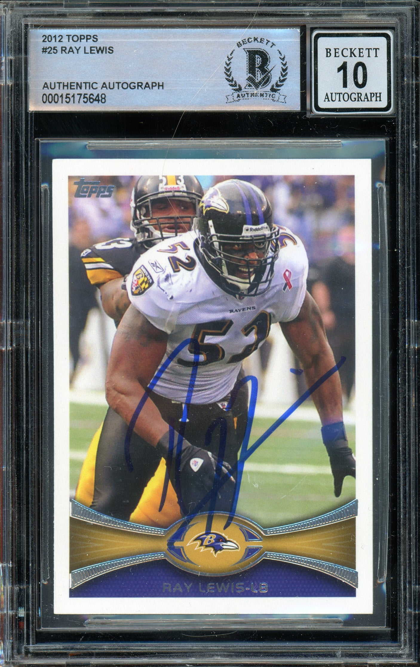 2012 Topps #25 Ray Lewis Baltimore Ravens BGS Autograph 10