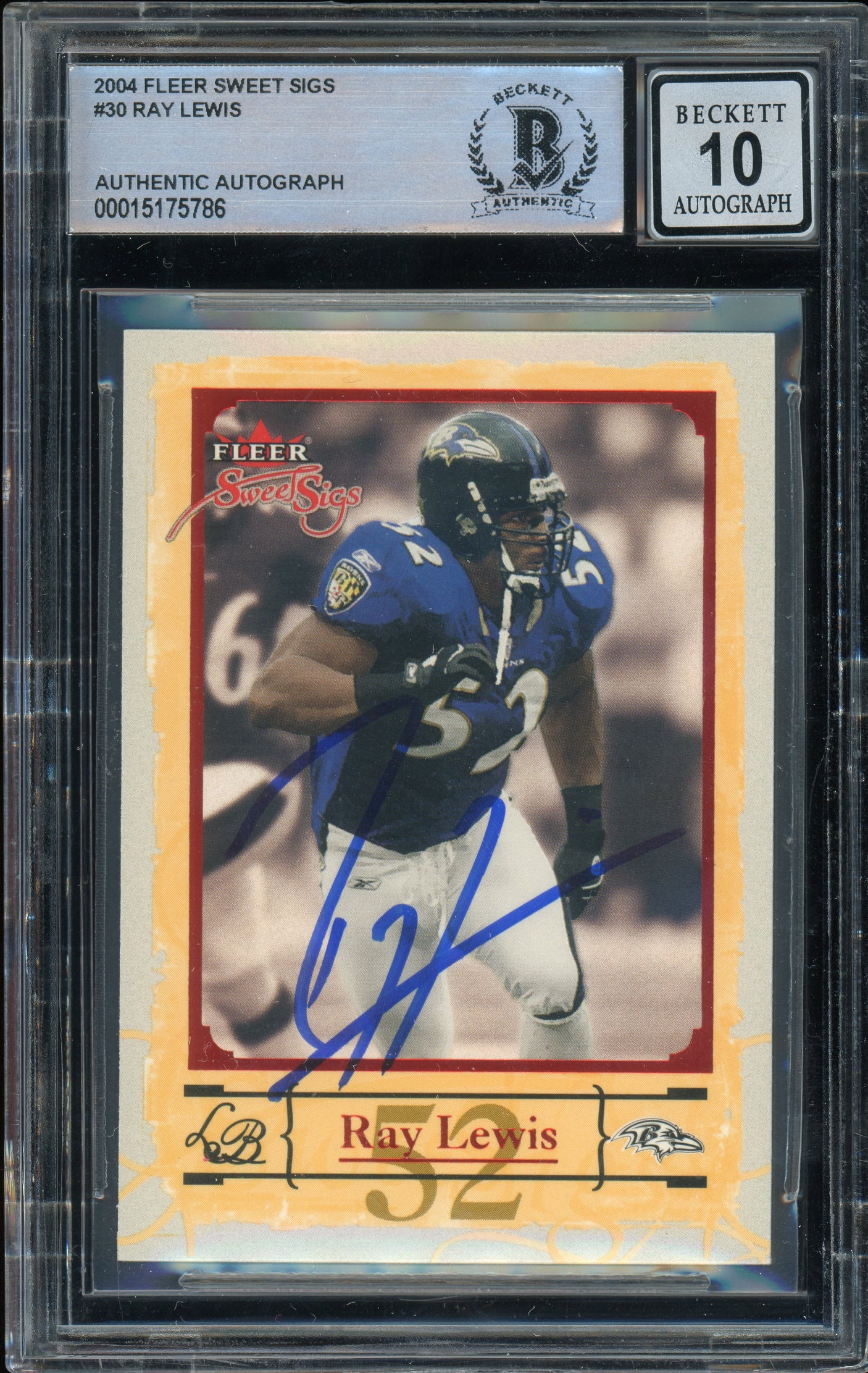 2004 Fleer Sweet Sigs #30 Ray Lewis Baltimore Ravens BGS Autograph 10