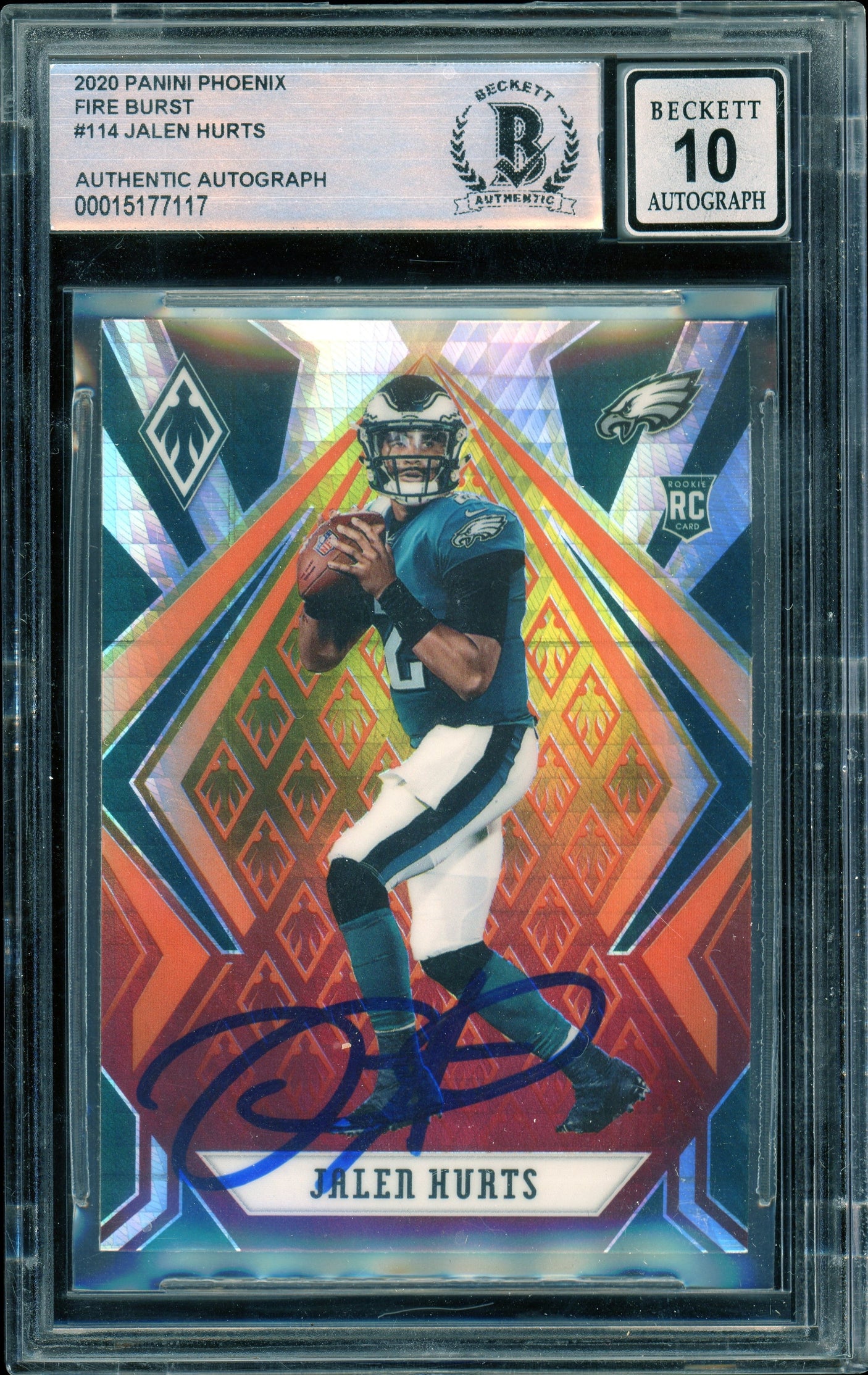 2020 Panini Phoenix Fire Burst #114 Jalen Hurts RC Eagles BGS Auto 10