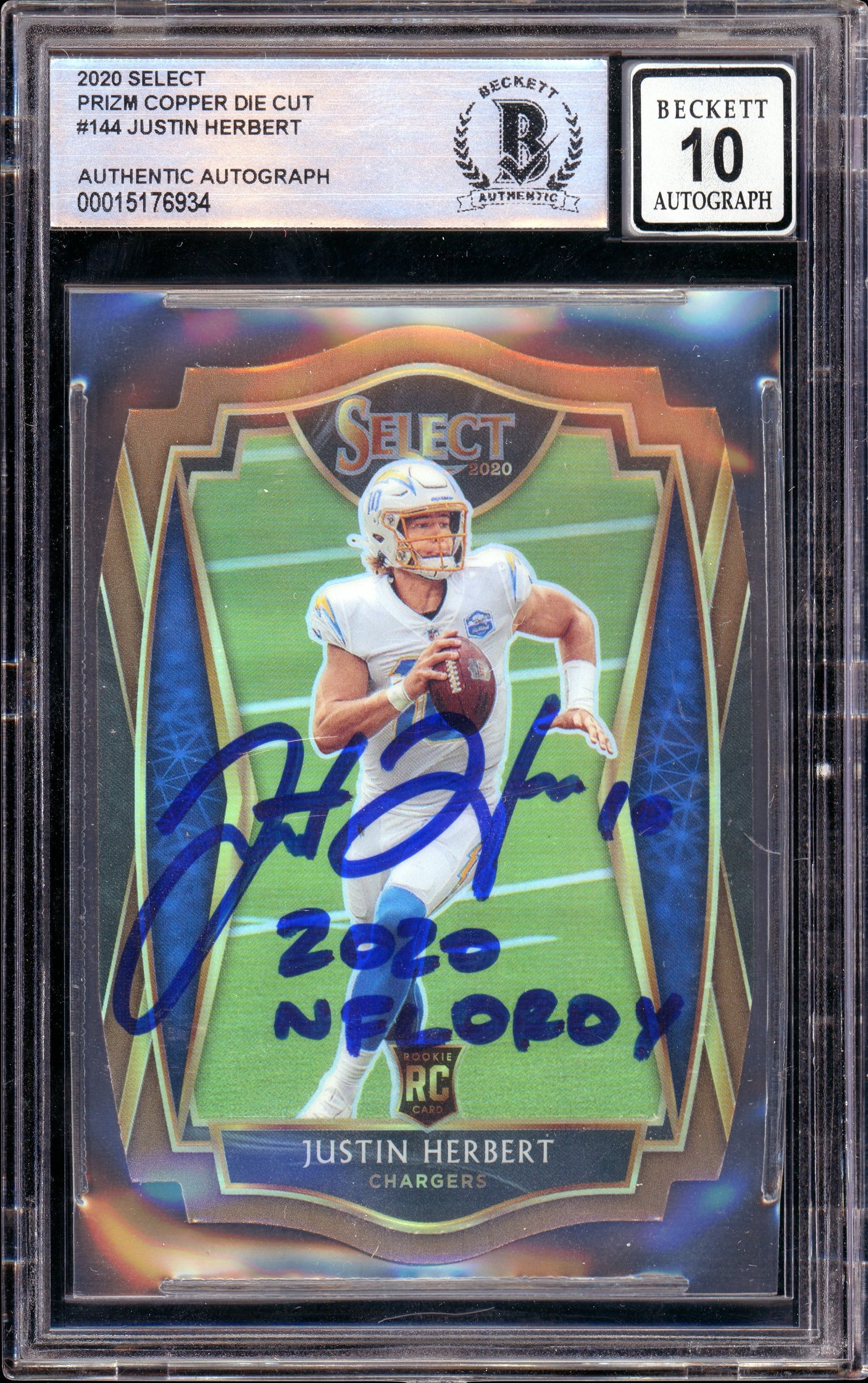2020 Select Prizm Copper Die-Cut #144 Justin Herbert RC 348/355 Chargers BGS Autograph 10