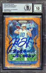 2020 Prizm Orange Disco #325 Justin Herbert RC Chargers BGS Autograph 10