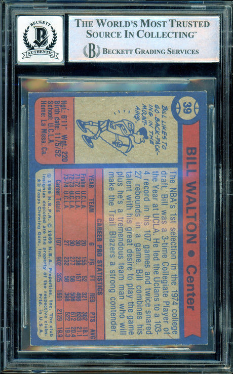 1974-75 Topps #39 Bill Walton RC Portland Trail Blazers BGS Autograph 10