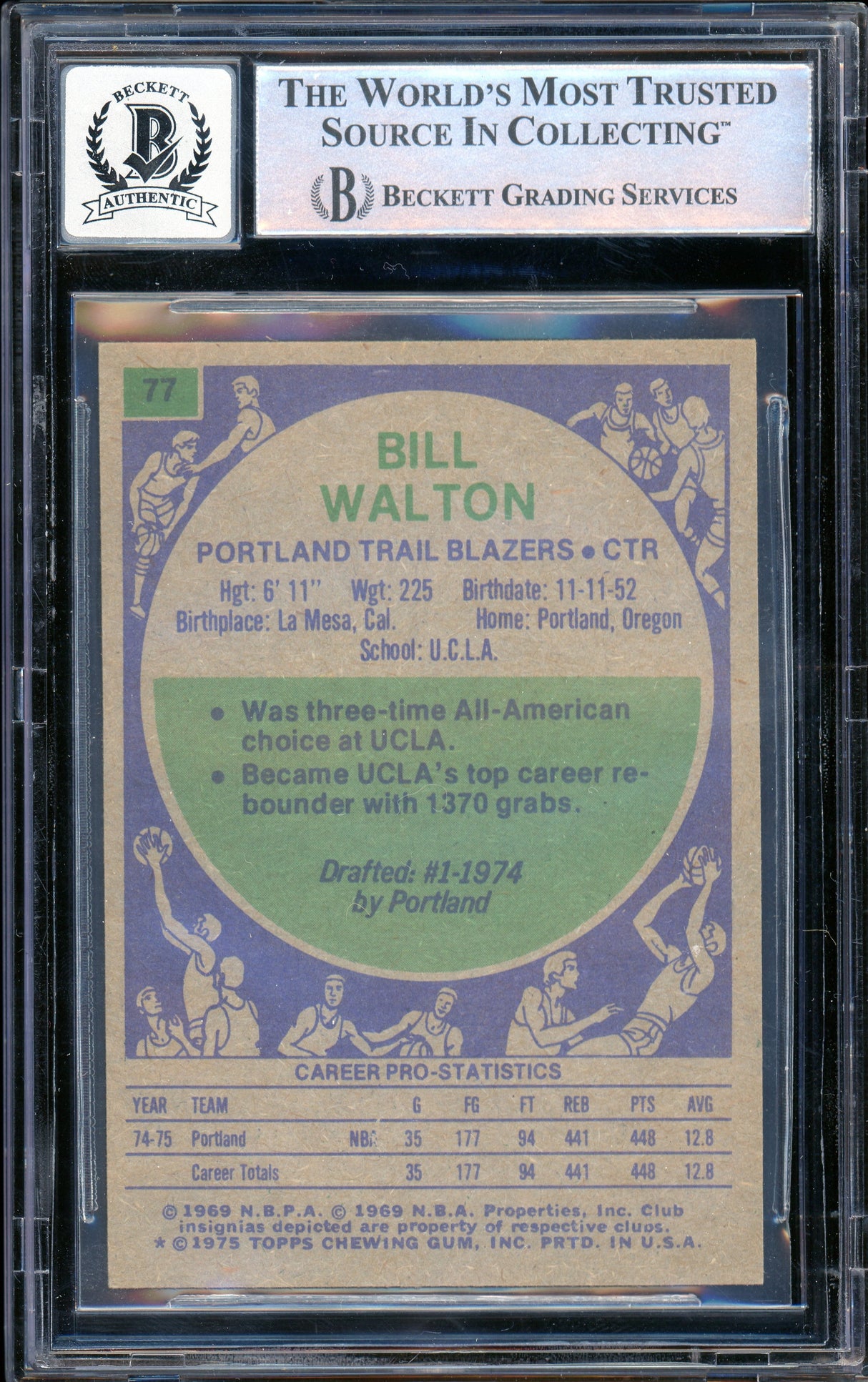 1975-76 Topps #77 Bill Walton BGS Autograph 10