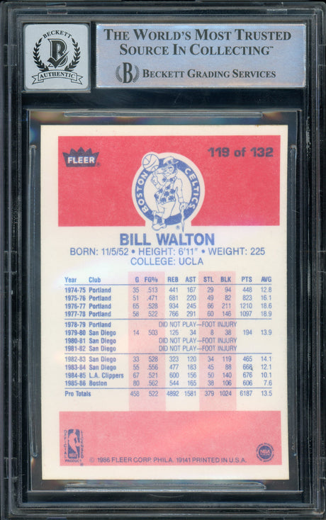 1986-87 Fleer #119 Bill Walton Boston Celtics BGS Autograph 10
