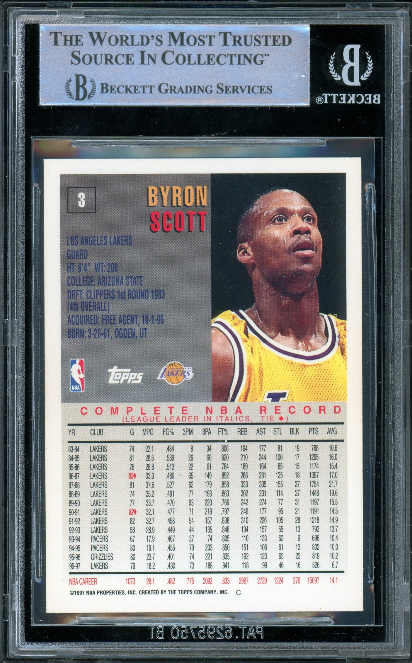1997-98 Topps #3 Byron Scott Los Angeles Lakers BGS Autograph