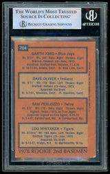 1978 Topps #704 Lou Whitaker, Dave Oliver, Sam Perlozzo, Garth Lorg RC BGS Auto