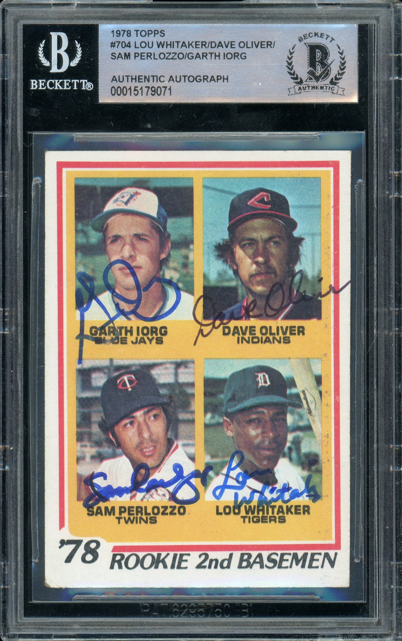 1978 Topps #704 Lou Whitaker, Dave Oliver, Sam Perlozzo, Garth Lorg RC BGS Auto
