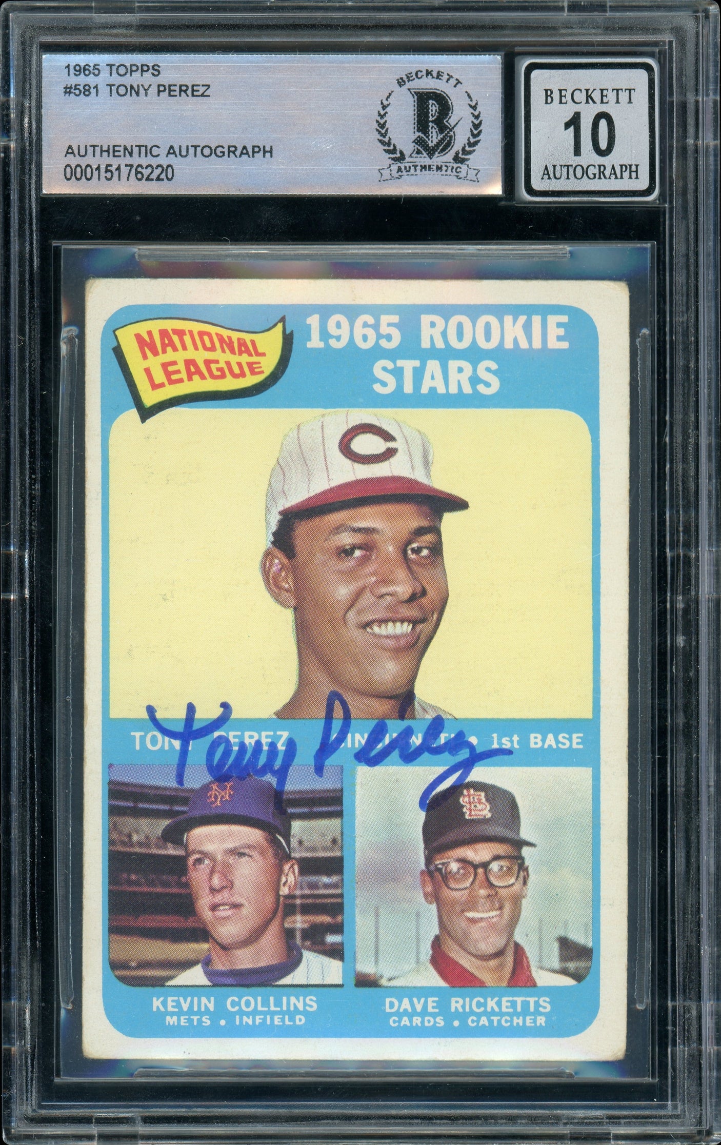 1965 Topps #581 Tony Perez RC Cincinnati Reds BGS Autograph 10
