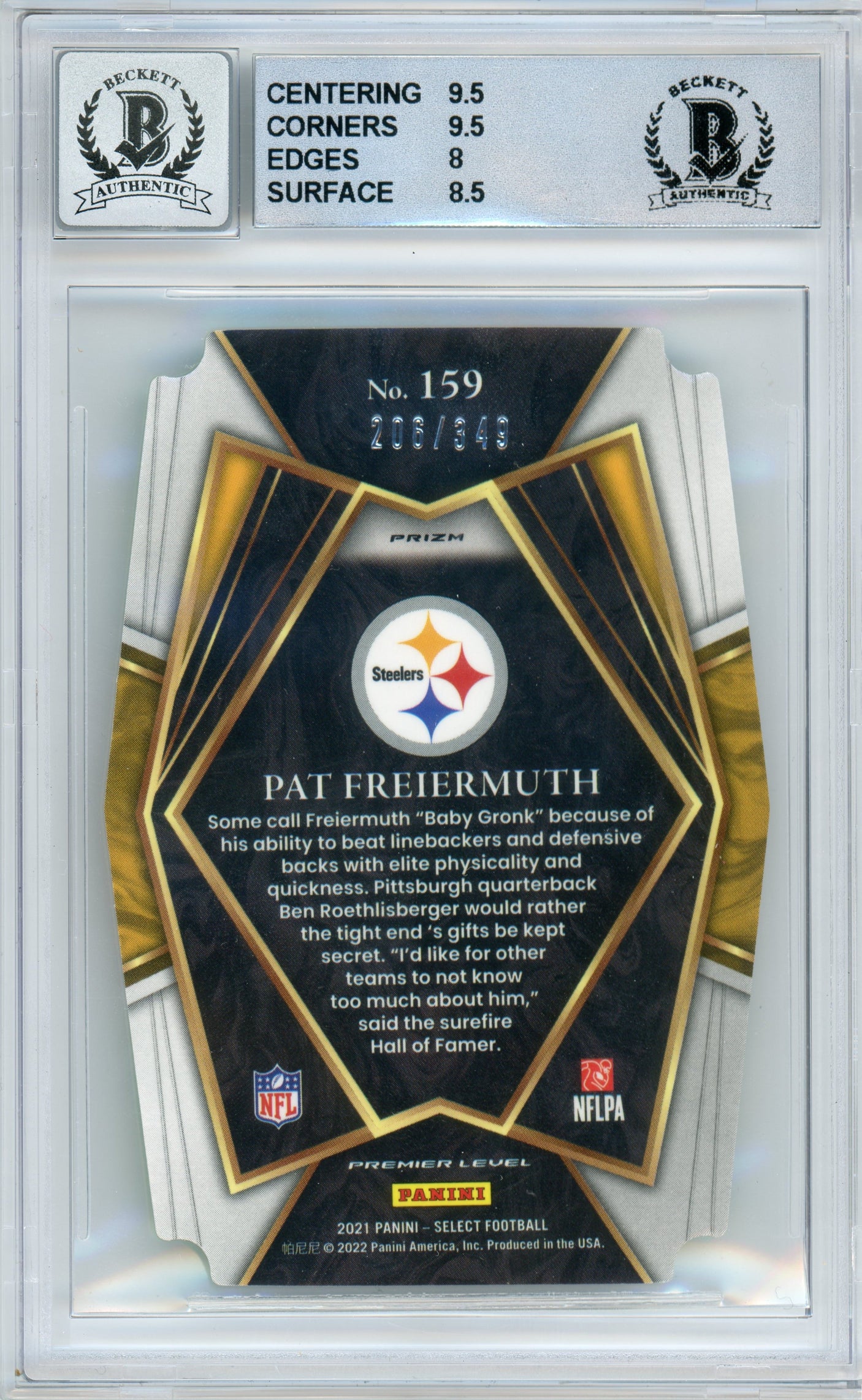 2021 Select Prizm Neon Green Die Cut #159 Pat Freiermuth RC 206/349 BGS 8.5 Auto 10