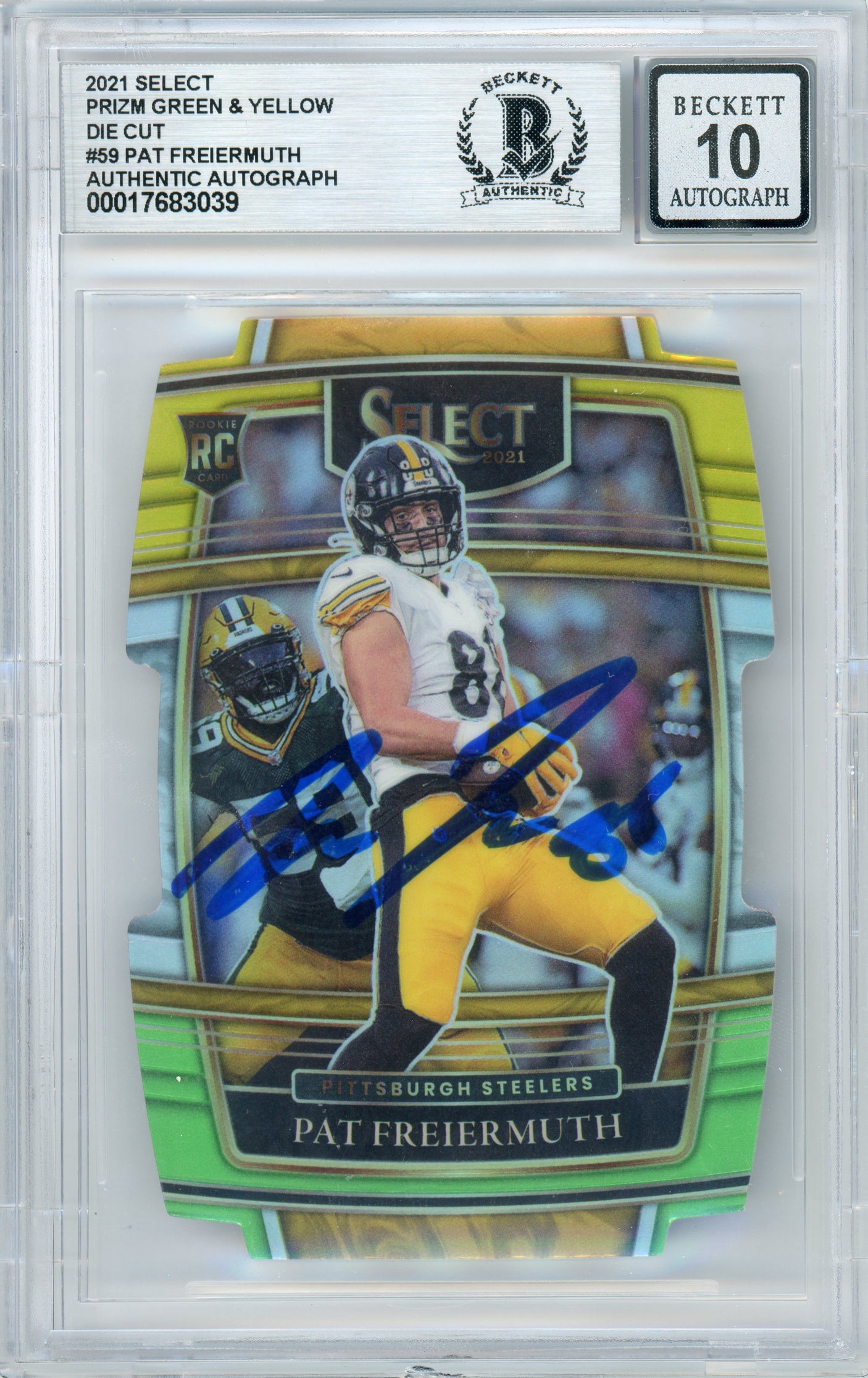 2021 Select Prizm Green & Yellow Die Cut #59 Pat Freiermuth RC BGS Auto 10
