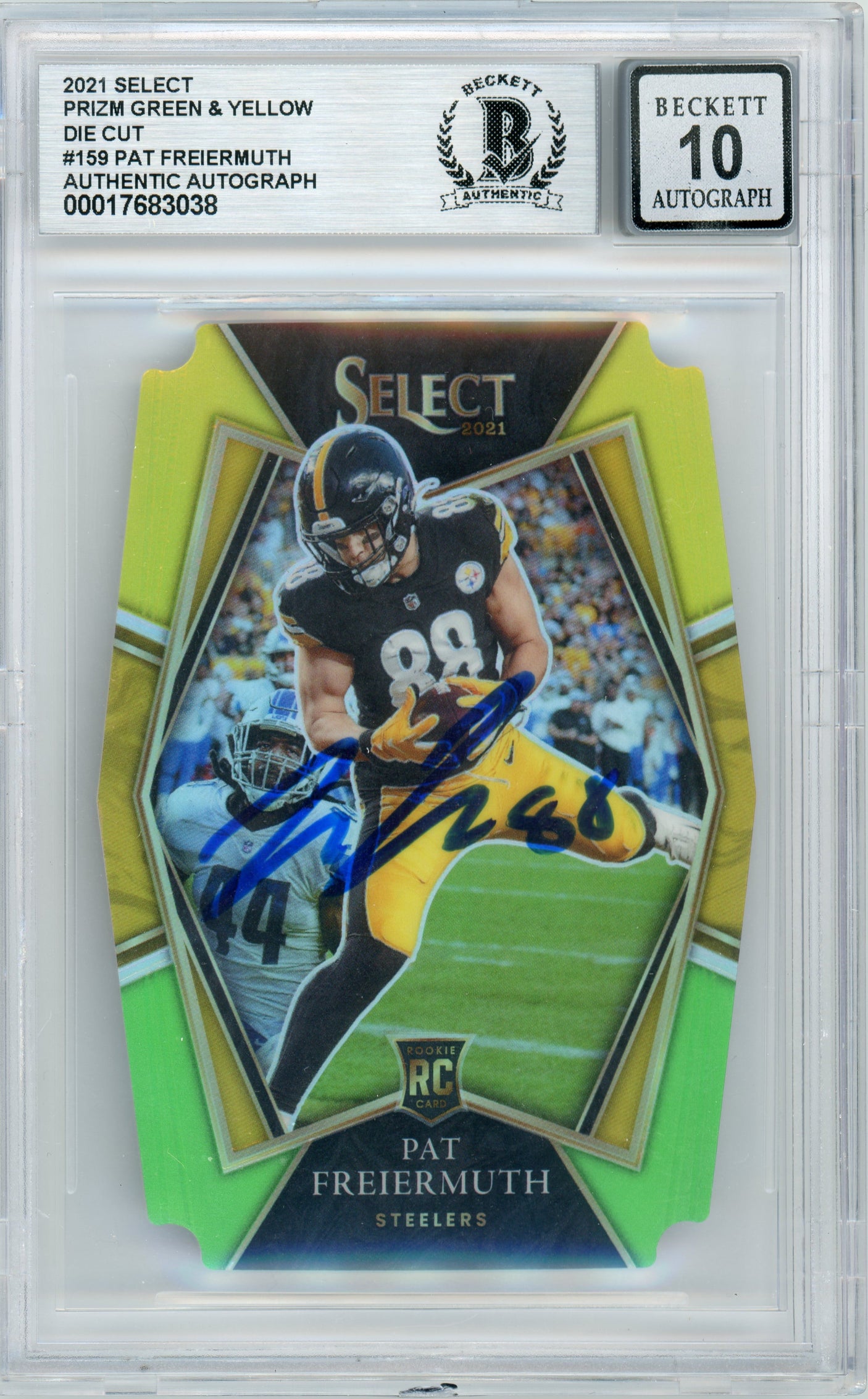 2021 Select Prizm Green & Yellow Die Cut #59 Pat Freiermuth RC BGS Auto 10