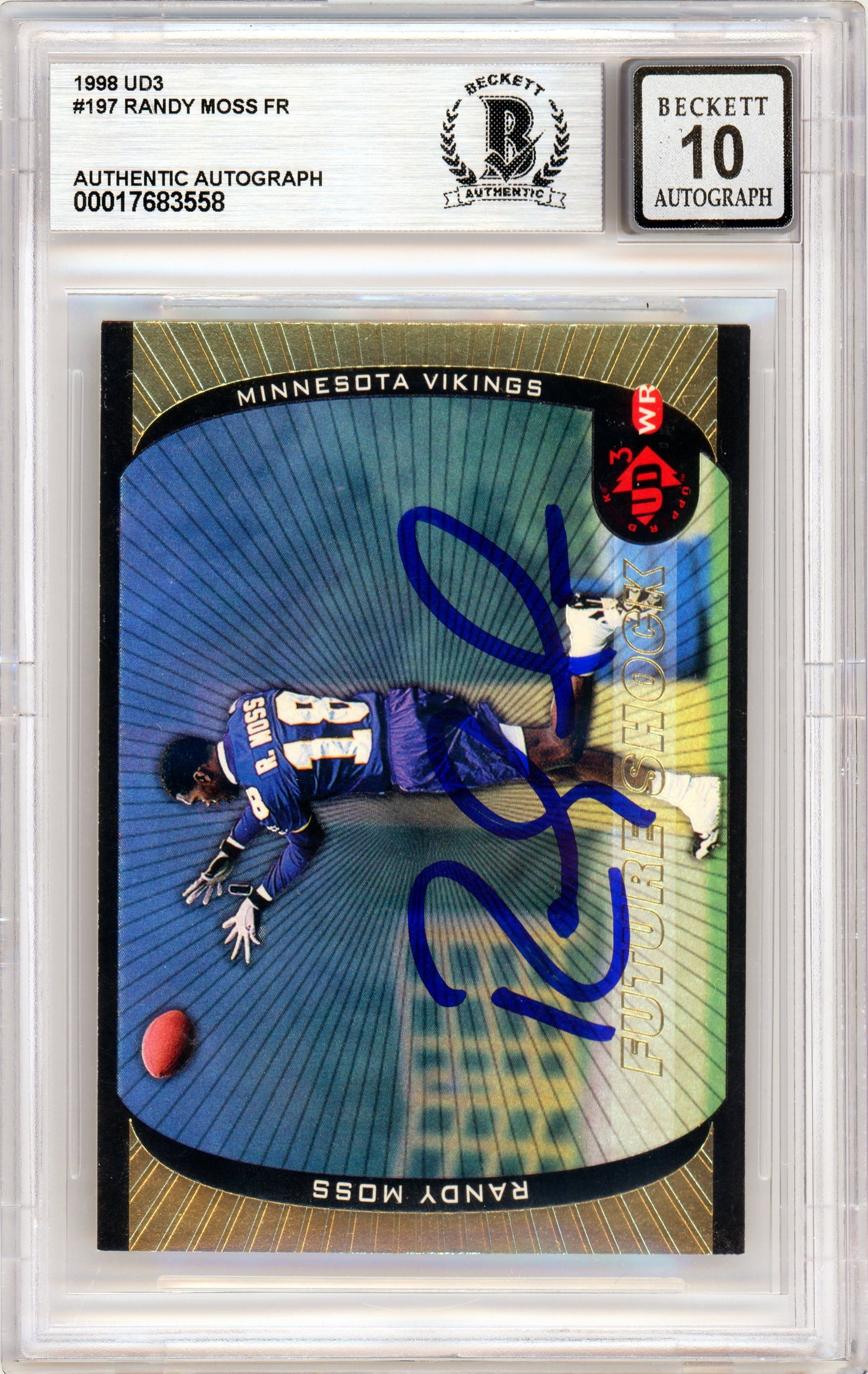 1998 Upper Deck UD3 #197 Randy Moss RC Vikings BGS Autograph 10