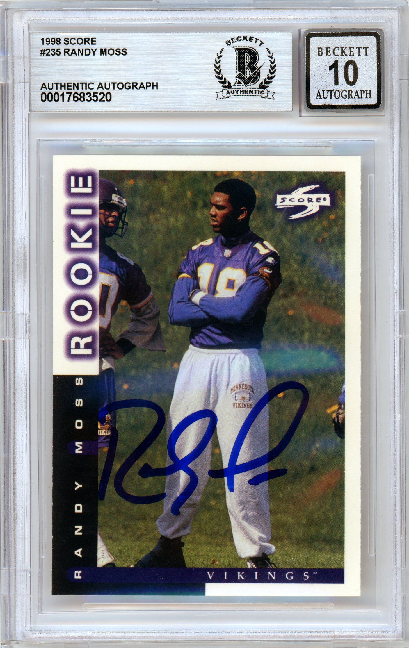 1998 Score #235 Randy Moss RC Vikings BGS Autograph 10