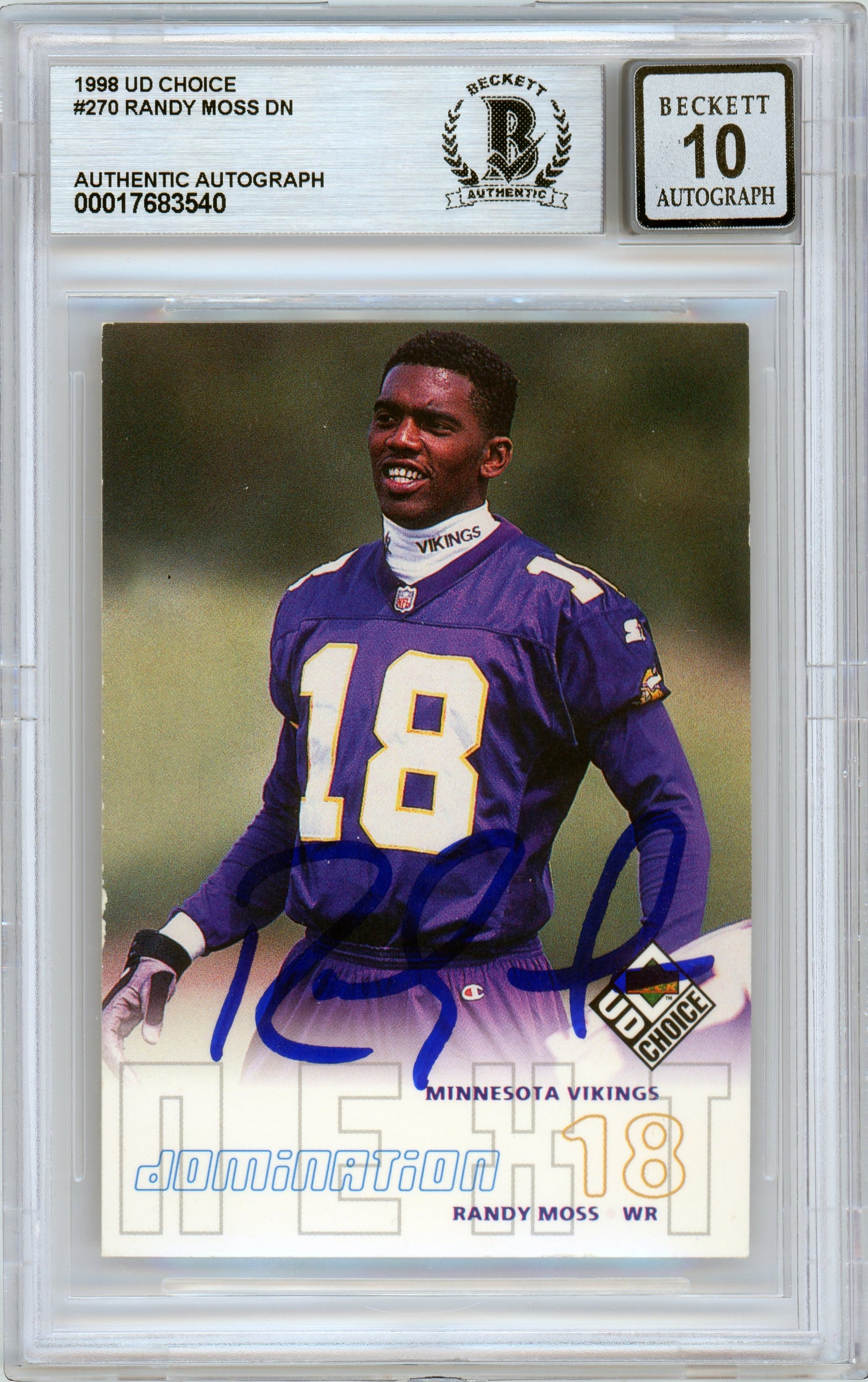 1998 UD Choice Next Domination #270 Randy Moss RC Vikings BGS Auto 10