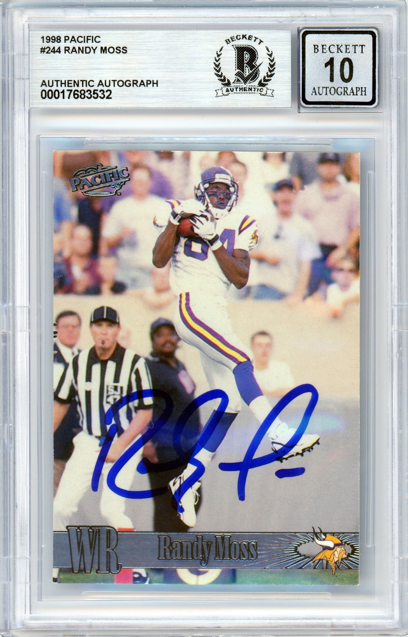 1998 Pacific #244 Randy Moss RC Vikings BGS Autograph 10