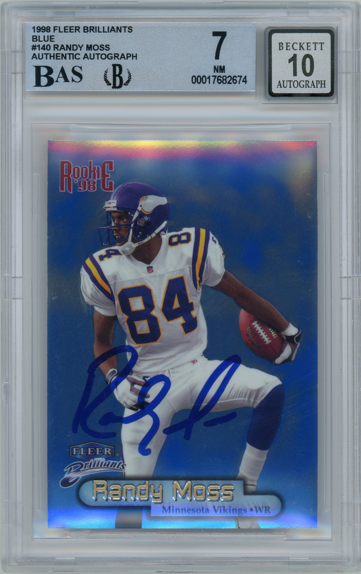 1998 Fleer Brilliants Blue #549 Randy Moss RC Vikings BGS 7 Autograph 10